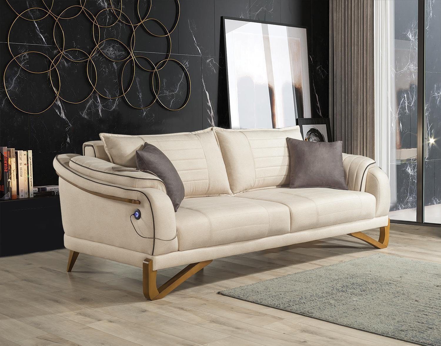 1 3-Sitzer Designer Sofa Weißer Elegantes 3-Sitzer Europa Made Wohnzimmer, Teile, JVmoebel Couch Textil in