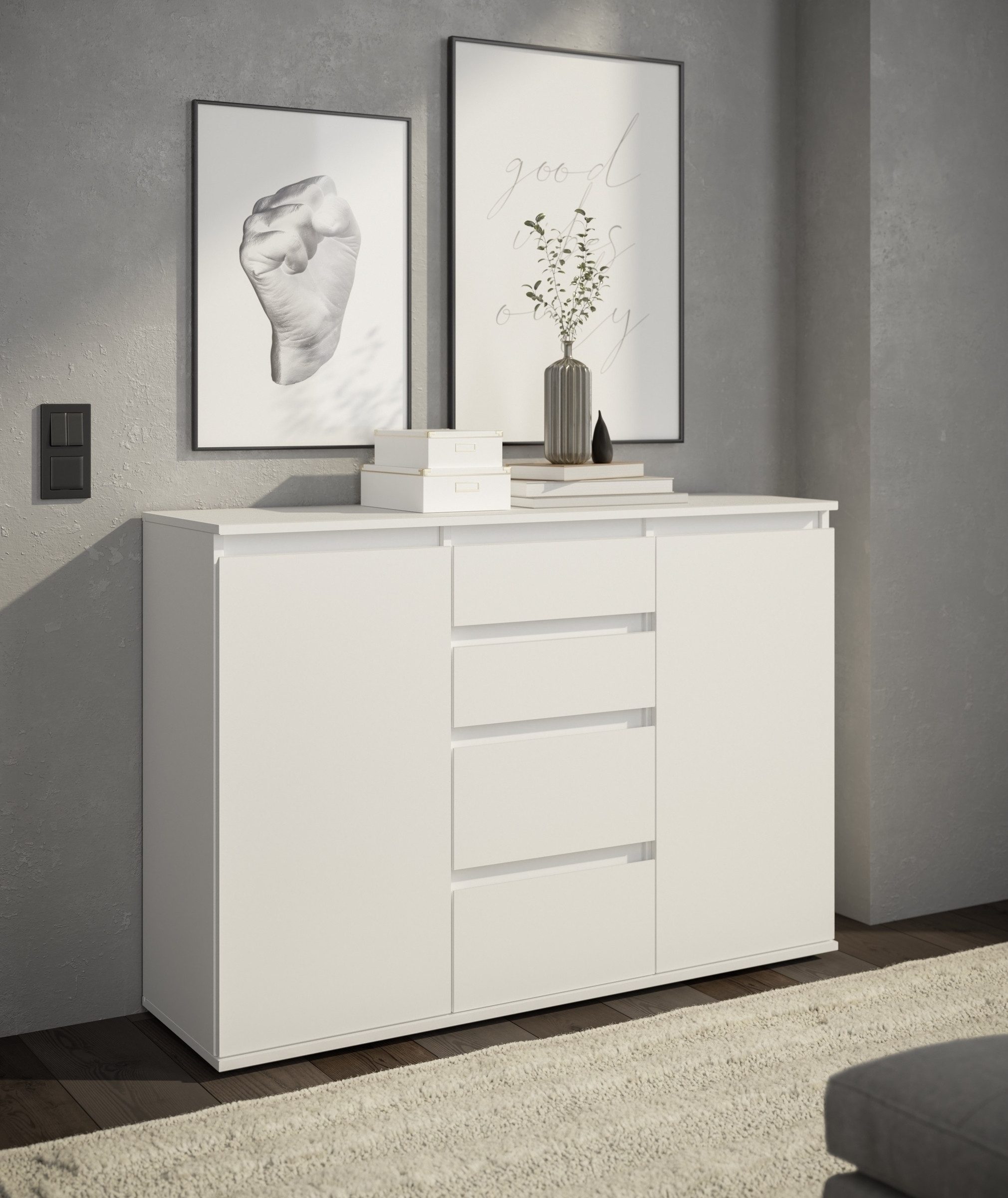 Bega Consult Sideboard 2 Türen, 4 Schübe, in weiß - 119x84x35cm (BxHxT) günstig online kaufen