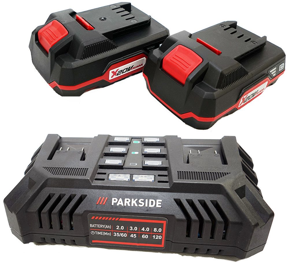 Parkside 20V Akku Doppelladegerät PDSLG 20 + 2x 2Ah Akku 2 Ah Akku-Set (20 V)