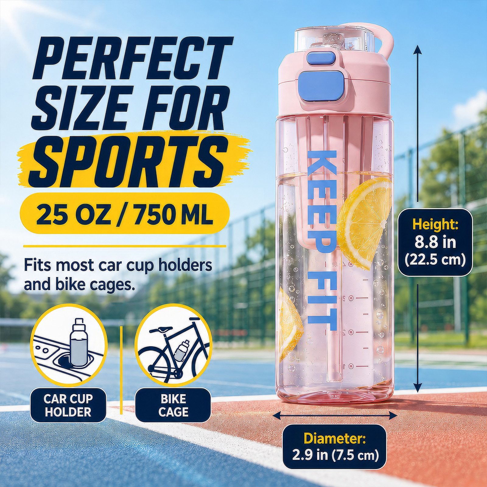 BlingBin Trinkflasche Auslaufsicher Wasserflasche 750ml, Sport Flasche mit Strohhalm, Trinkflasche mit Fruchteinsatz für Arbeit, Wandern, Yoga, Schule