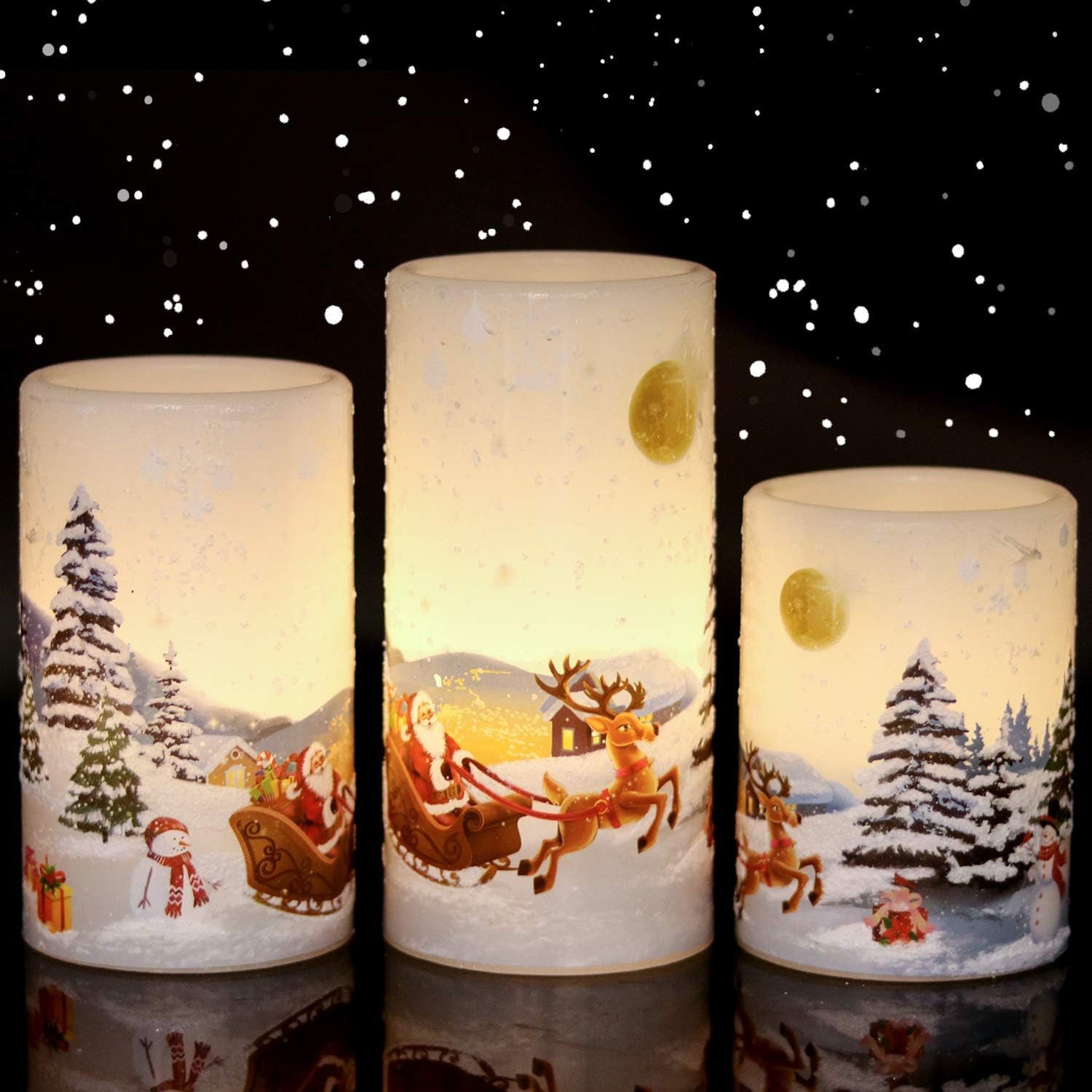 FELIXLEO LED-Kerze 3er Set LED Weihnachtskerzen mit Timerfunktion Weihnachtsmann Motiv