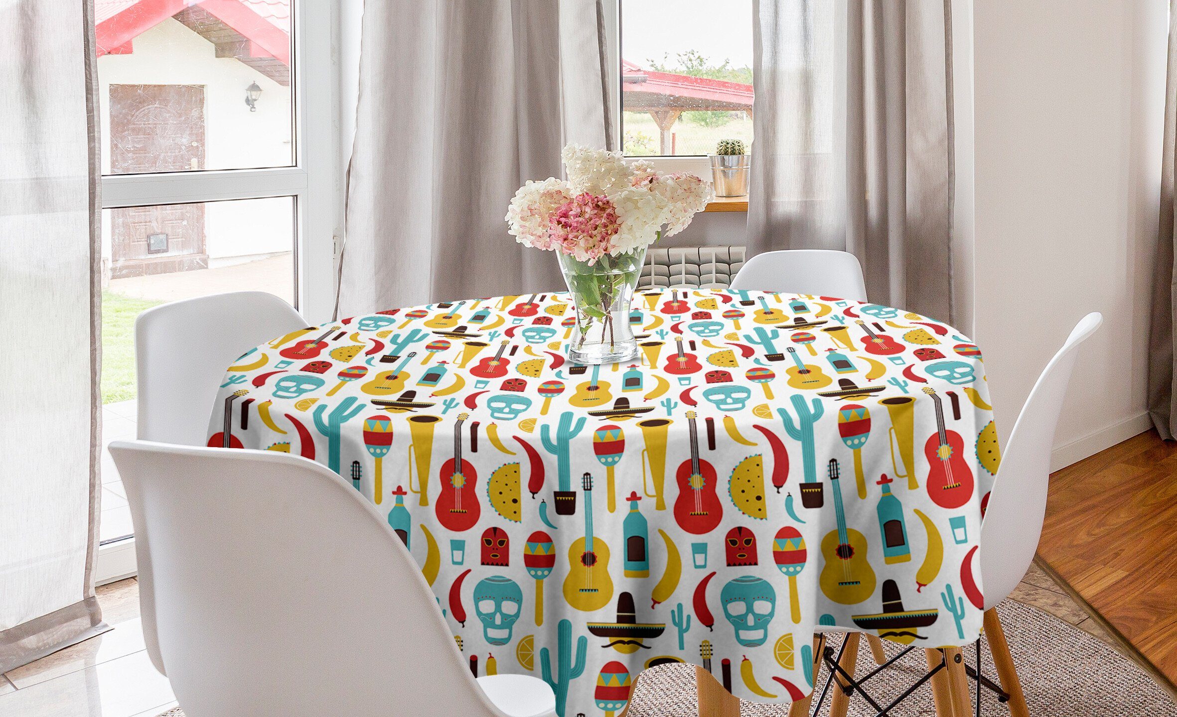 Abakuhaus Tischdecke Kreis Tischdecke Abdeckung für Esszimmer Küche Dekoration, Dia De Los Muertos Mexican Items | Tischdecken