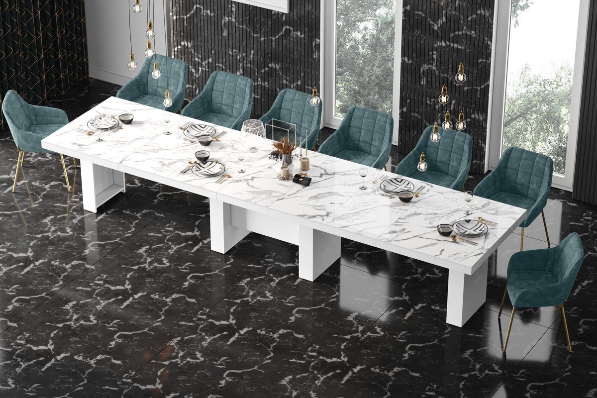 Weiß Natur - HLA-111 Hochglanz Tisch Design cm Hochglanz Hochglanz ausziehbar designimpex Marmor XXL 400 bis Esstisch 160 Esstisch