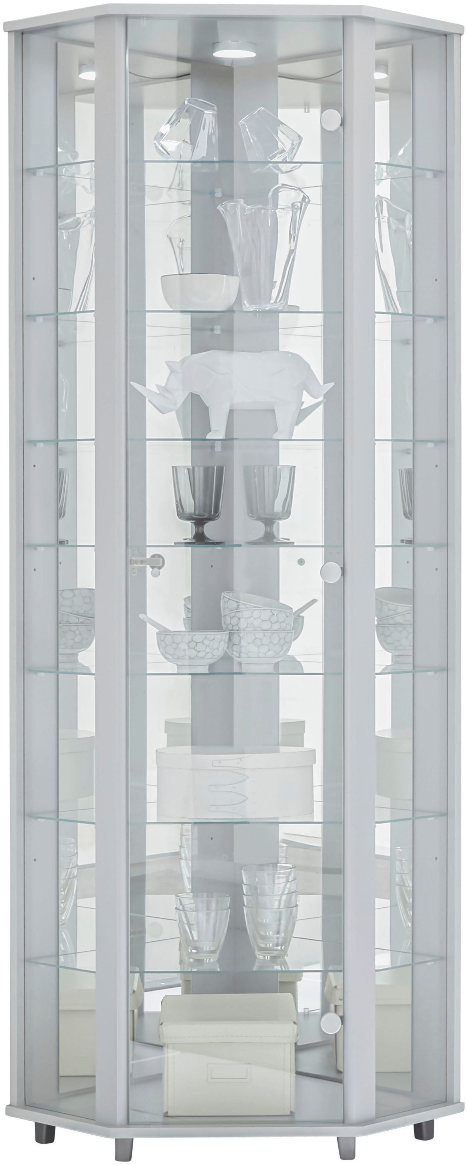 fif möbel Eckvitrine TRIO Höhe ca. 172 cm, ink. Beleuchtung Eckvitrine/Glasvitrine 1x Glastür, perfekt für Sammler, Sammlervitrine