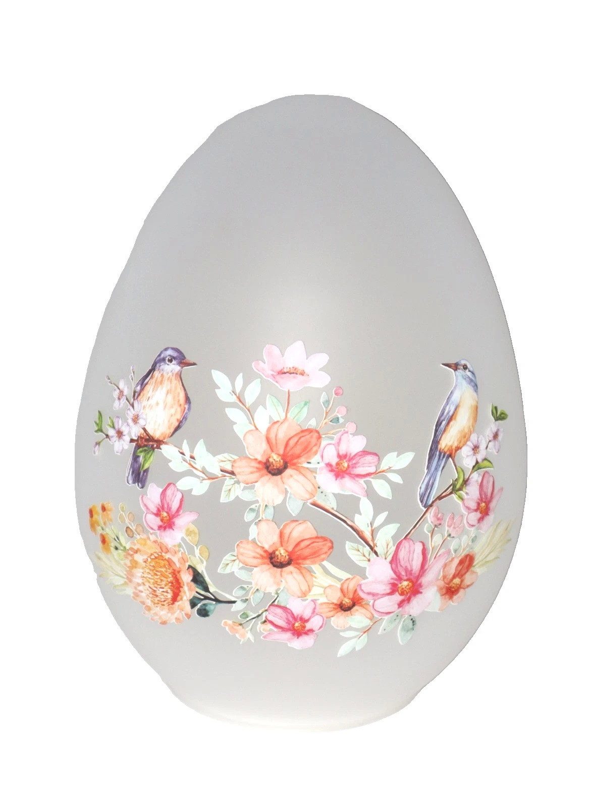 Kaufhaus le petit Osterei Deko Ei mit Blumen Vogel Motiv Glas Osterfigur Glasei Oster Figur, Dekoei Dekofigur Dekoskulptur Dekoobjekt