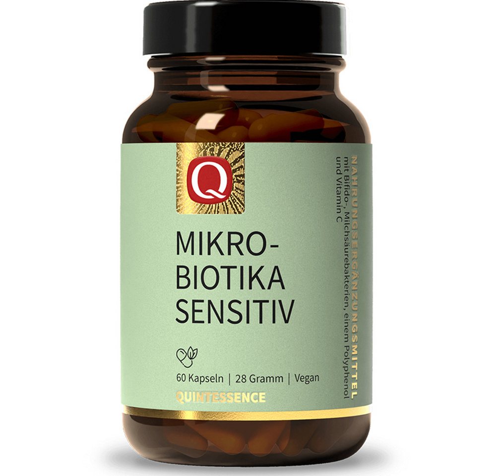 Quintessence Mikrobiotika Sensitiv – Probiotika Komplex mit 8 Bakterienstämmen -60 Kapseln, 28 g, Hochwertige Premiumqualität - vegan - Vitamin C, Leinsamen & Quercetin