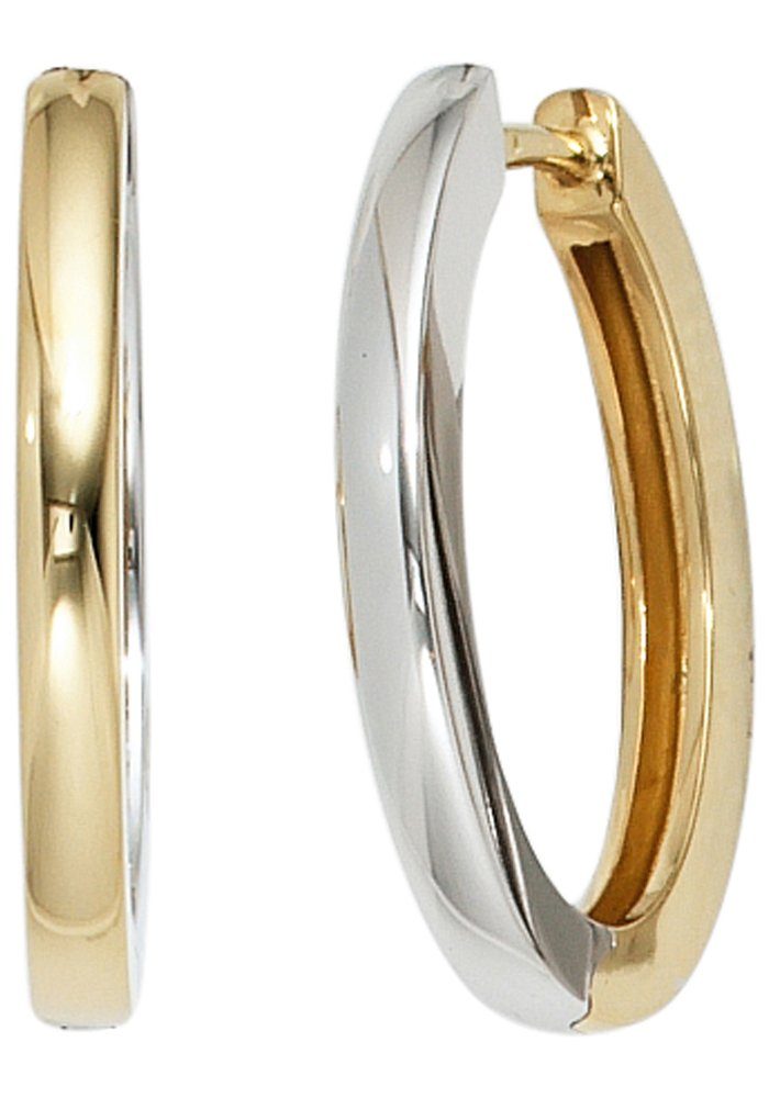 JOBO Paar Creolen, oval 585 Gold bicolor