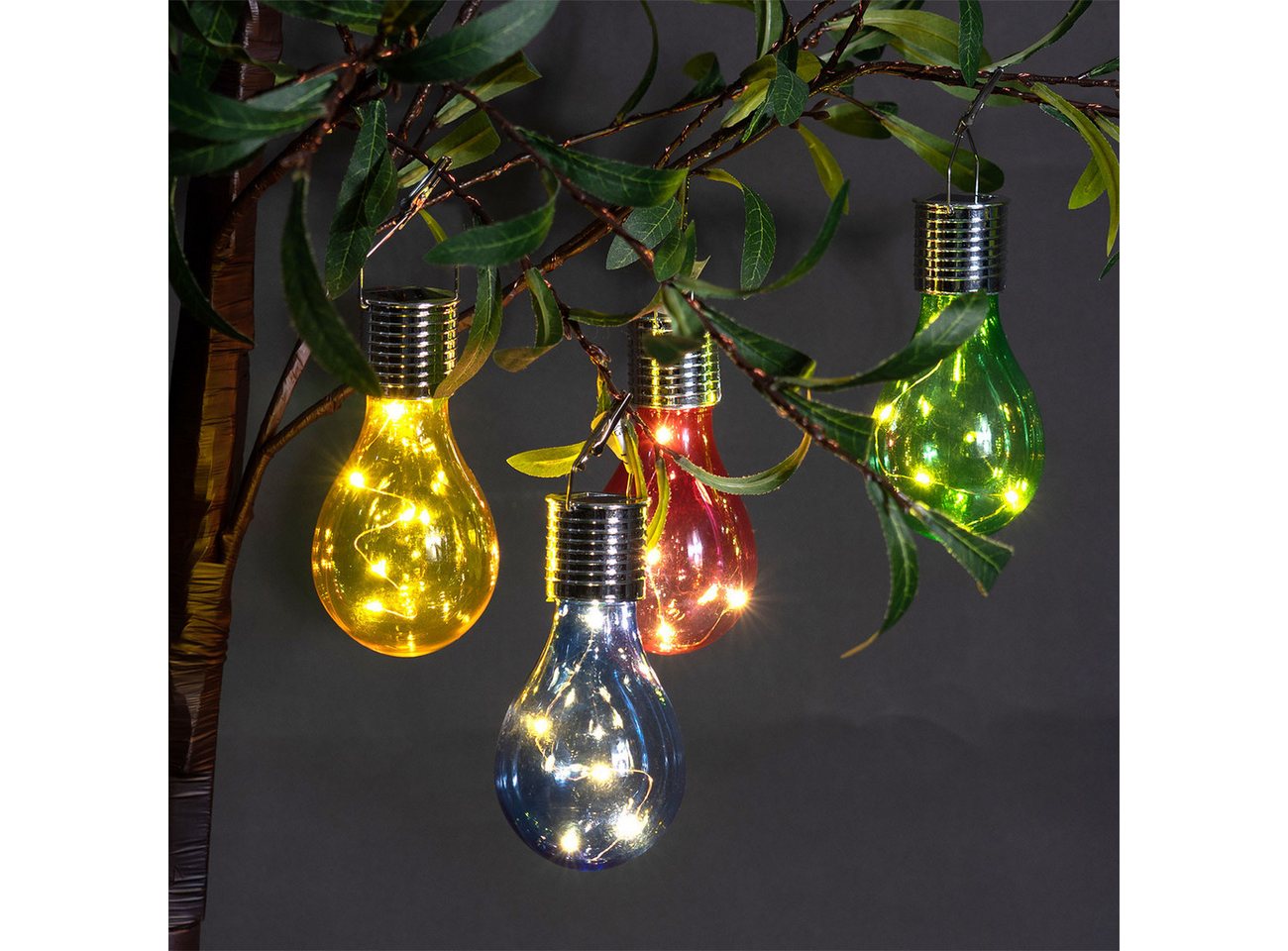 Casativo LED-Lichterkette Solar LED-Lampen Glühbirnen Deko Partyleuchte Gartenlampe je Ø7,5 cm, mit Dämmerungssensor & Klemme zum Aufhängen/kabellos