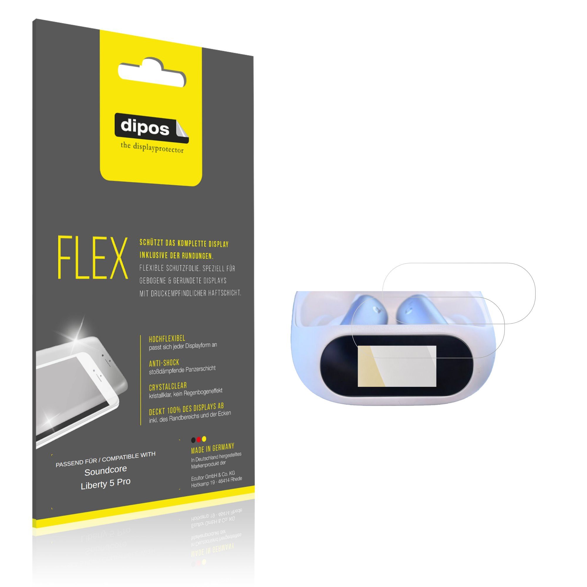 dipos Displayschutzfolie Schutzfolie für Soundcore Liberty 5 Pro, 2 Stück, Displayschutz Schutz Folie Made in Germany