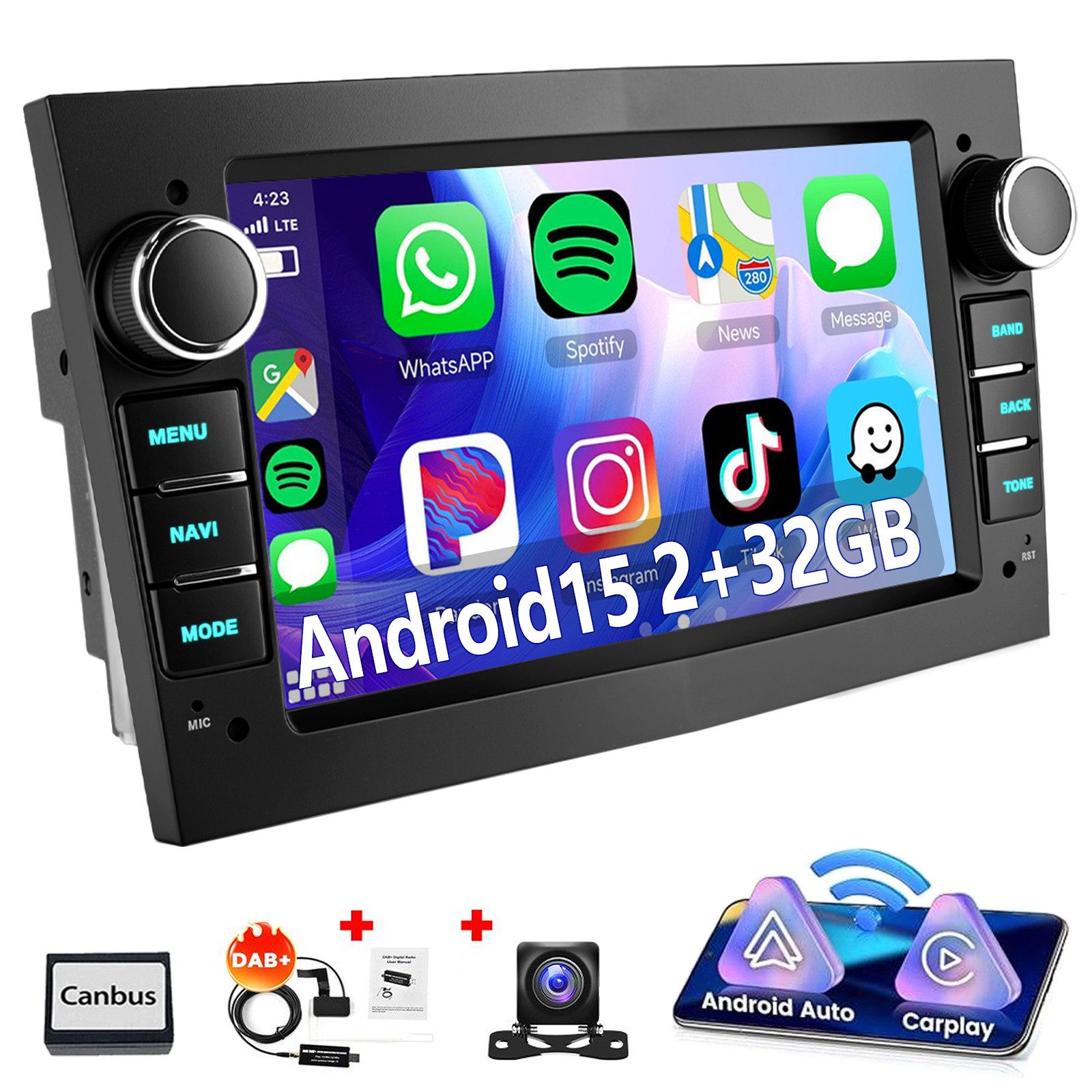 ESSGOO 7'' Android 15 Autoradio für Opel Astra H/Corsa C/D/Vectra C/Zafira h Autoradio (RDS, 4+64GB(optional), DAB (optional), FM, DAB+ (optional), SWC, Apple Carplay Android Auto GPS Navi WIFI BT EQ)
