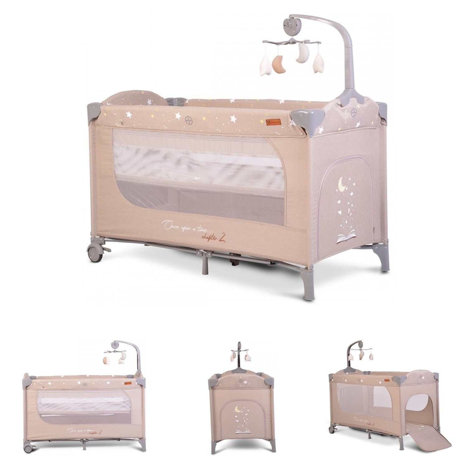 Cangaroo Baby-Reisebett Reisebett Once upon a time, 2 Ebenen, Seiteneingang, Matratze, Mobile