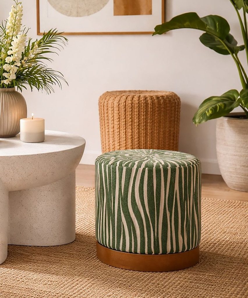 MF Sitzhocker Sitzhocker Silva mit Zebramuster in Grün und Creme (1 St)