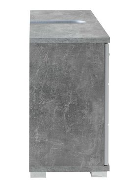 Waschbeckenunterschrank POOL, Betondekor, Weiß Hochglanz, mit 2 Türen, 80 x 57 x 30 cm, Badmöbel