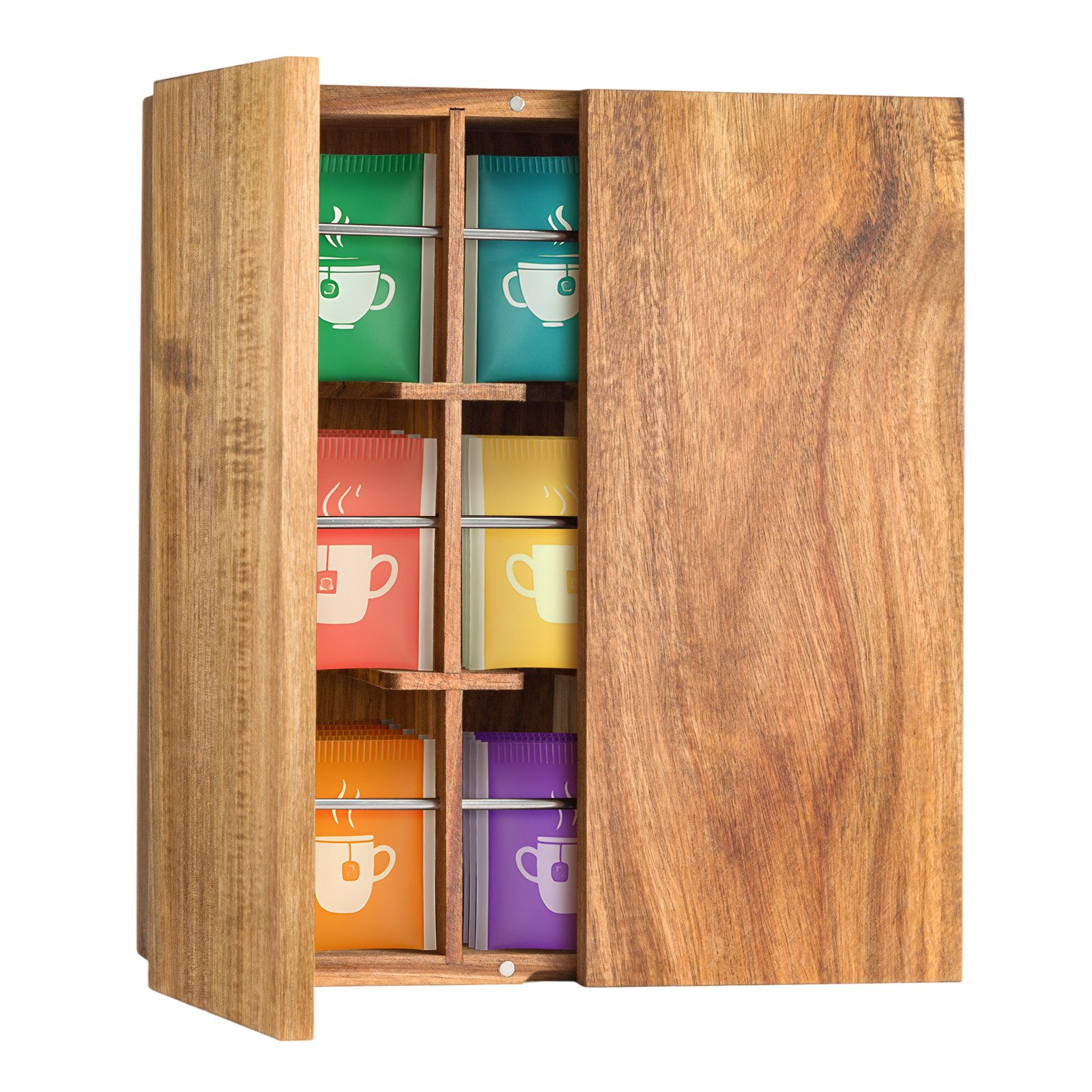 Youyijia Aufbewahrungsbox Organizer-Box aus Holz mit Deckel, 9 Fächer für Tee und Kaffee