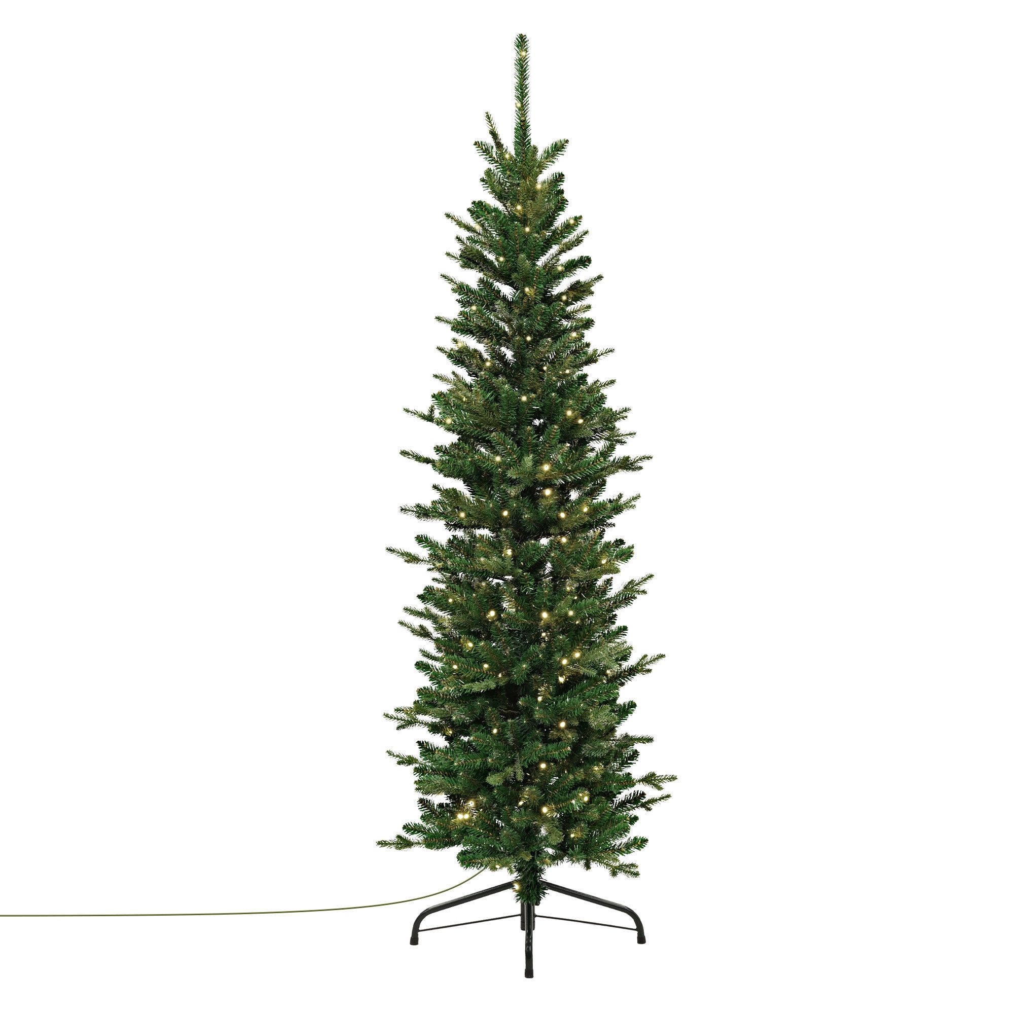 ECD Germany Künstlicher Weihnachtsbaum Tannenbaum künstlich mit Beleuchtung Naturgetreu Weihnachtsdeko Innen, Christbaum 150 cm mit Lichterkette & Standfuß, Kunstbaum aufklappbar