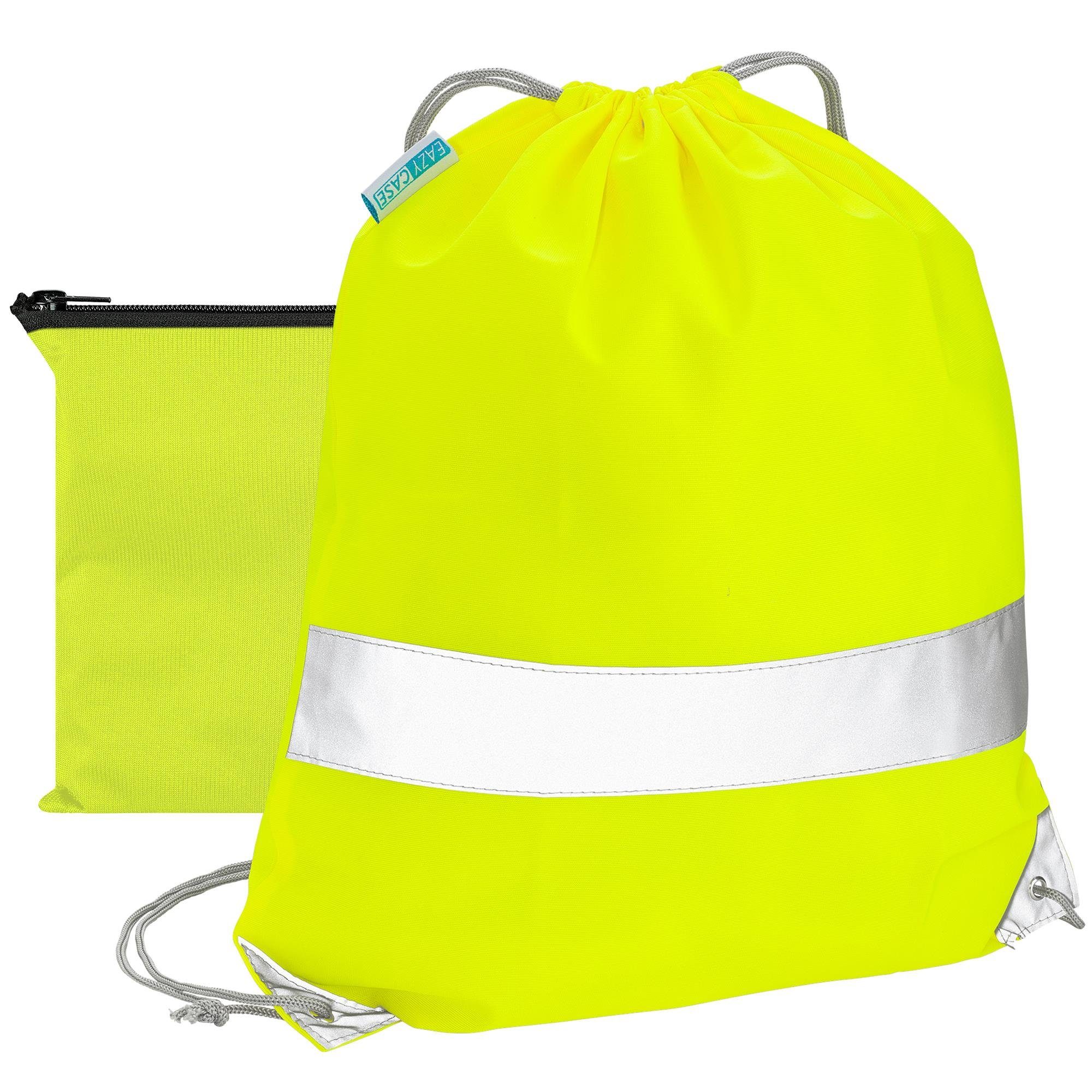 EAZY CASE Turnbeutel Turnbeutel mit Reflektoren und Tasche (mit Tasche), Sportbeutel reflektierend Reflektor Beutel Gym Tasche Kordelsack Gelb