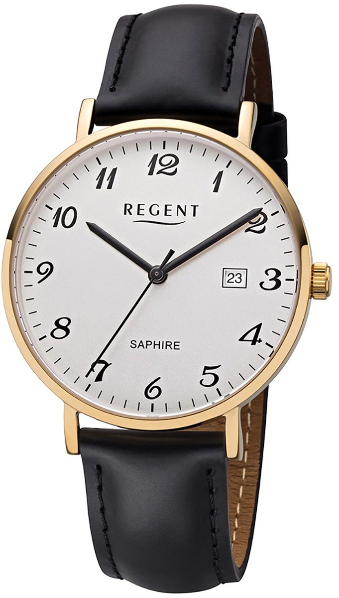 Herren Herren rund, Uhr F-1230 mittel Armbanduhr (ca. Regent Lederarmband Leder Regent Quarzuhr 38mm), Quarz,