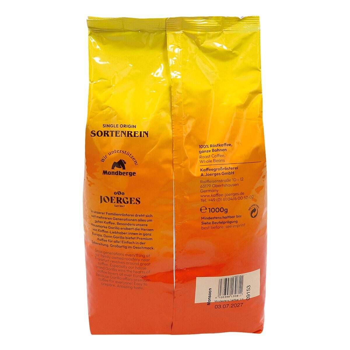 Gorilla Kaffee Monsoon, 1 kg, ganze Bohnen