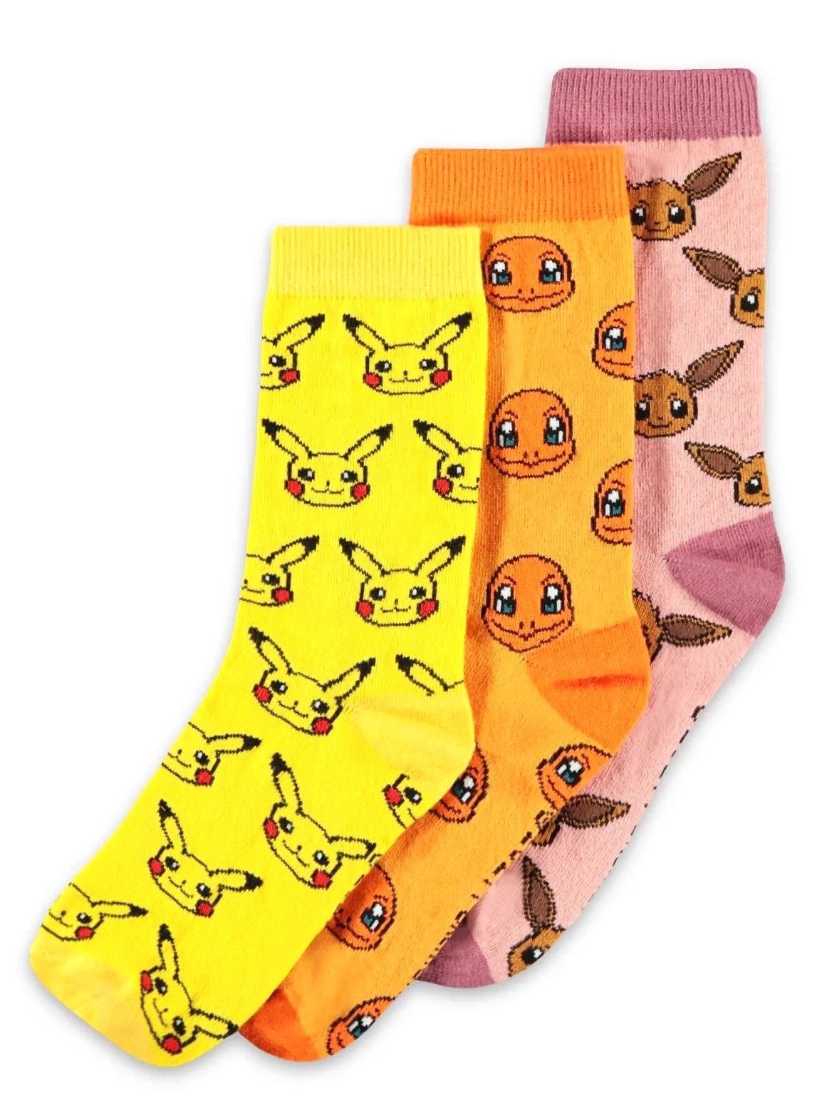 DIFUZED Socken Pokémon – Pikachu/Glumanda/Evoli Socken 3er-Pack Drei Paar Socken mit beliebten Pokémon im Geschenkkarton