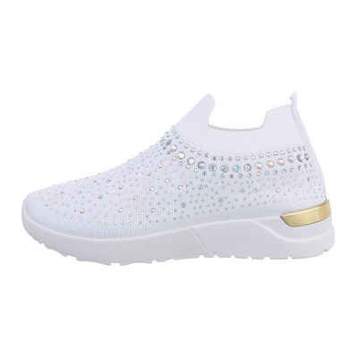 Ital-Design Damen Low-Top Freizeit Sneaker Flach Sneakers Low in Weiß