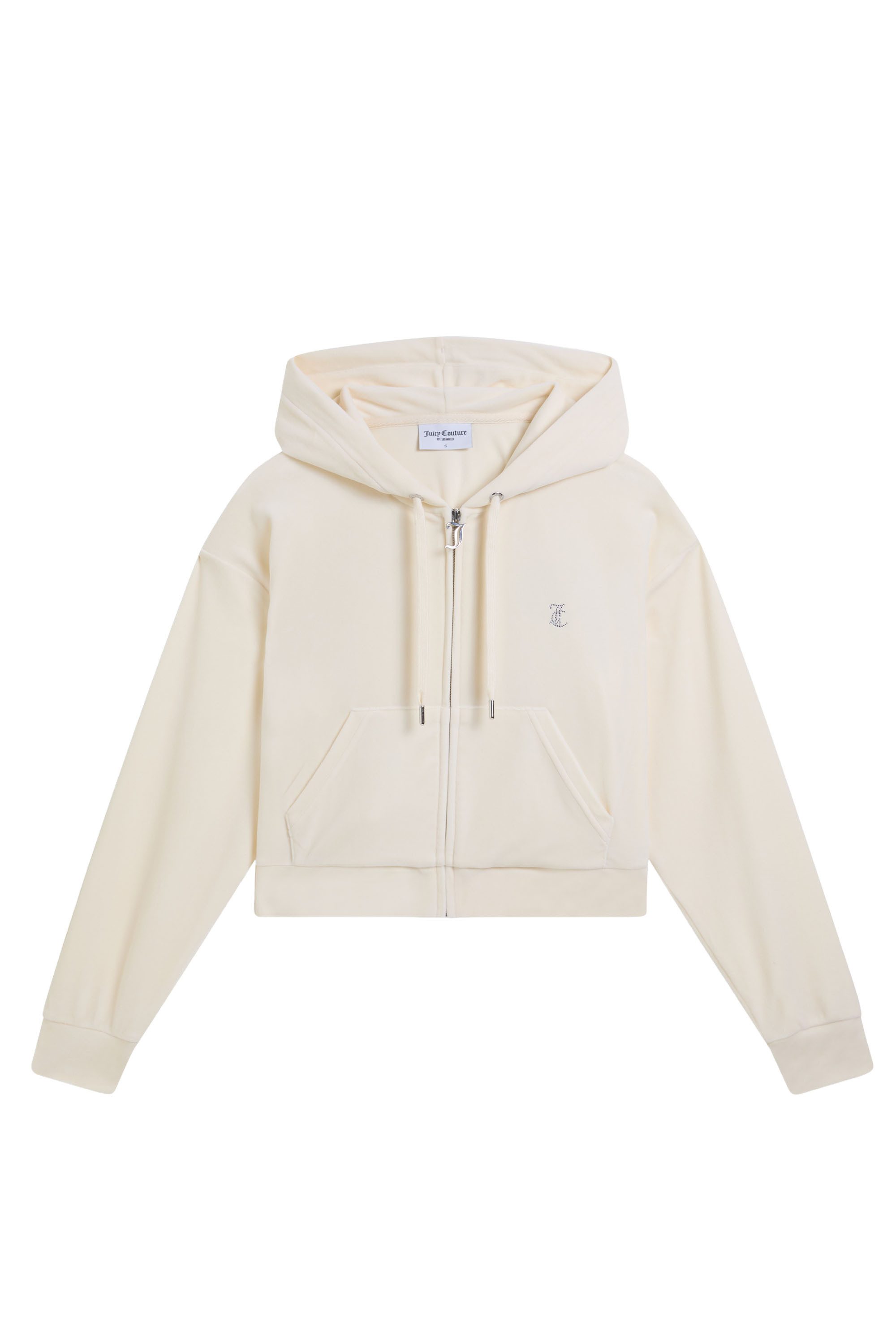 Juicy Couture Kapuzennickijacke ICCLE OUTLINE CROPPED HOODIE. Damen Trainingsjacke Damen, Sweatjacke mit Kapuze, Velour, mit Glitzer, Sale