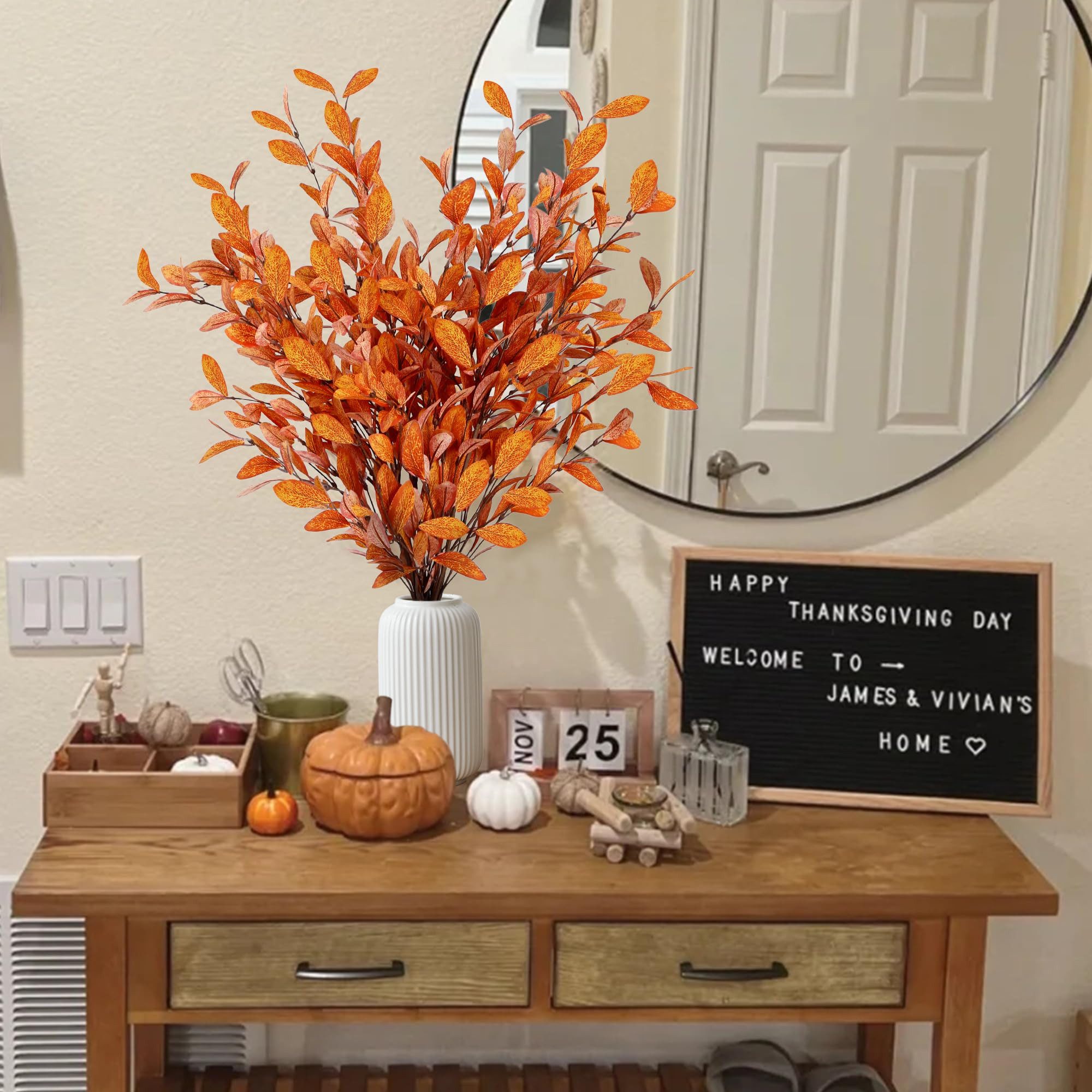 Kunstblumenstrauß 5 Stück künstliche Eukalyptus-Zweige für den Herbst, Herbststrauß, Bomiclss, Kunstblumen wie Echt, Herbstdeko für Außen Innen – Bild 2 von 5