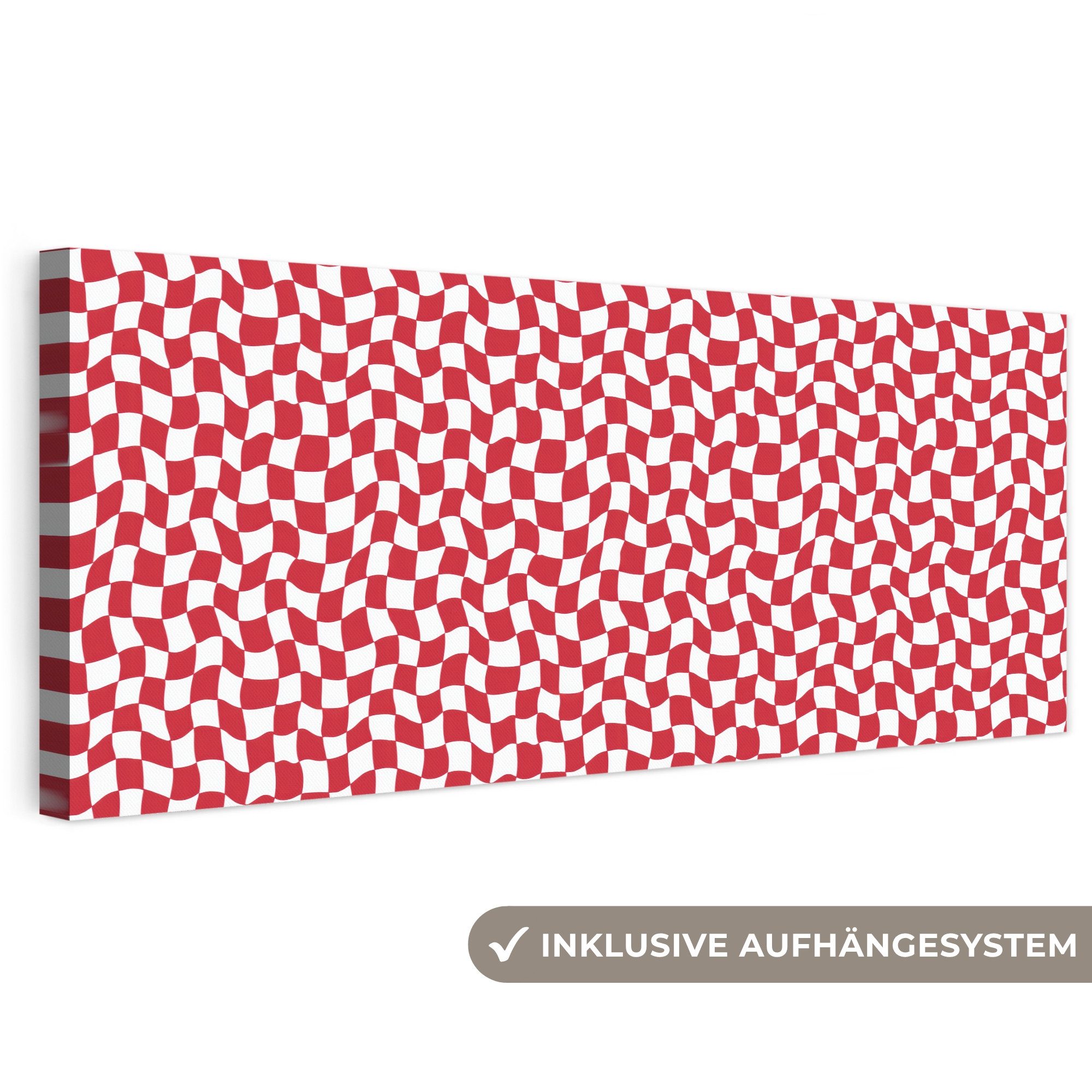 OneMillionCanvasses® Leinwandbild Panorama Gewellt - Muster - Rot, Fotodruck (1 St), Leinwand Bilder für Wohnzimmer Schlafzimmer 90x30 cm
