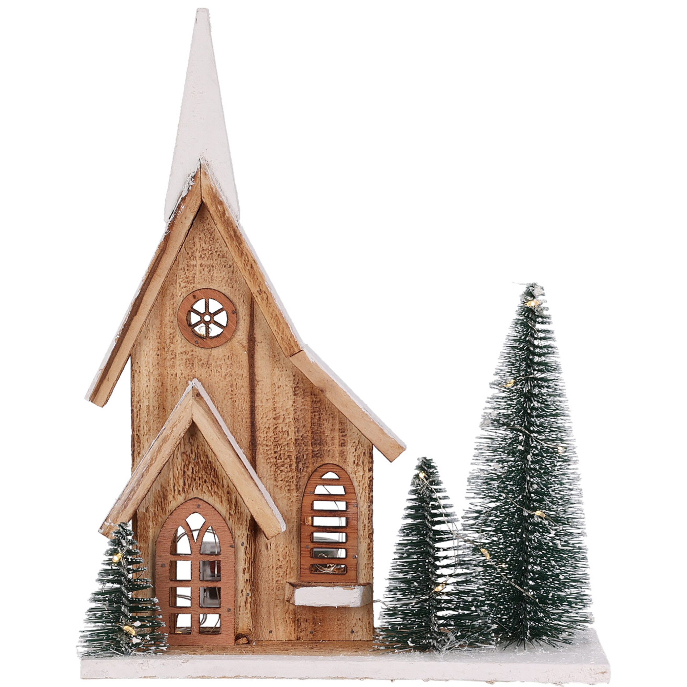 Annastore LED-Dekofigur Lichterhaus aus Holz mit Tannenbäumen und LED-Beleu günstig online kaufen