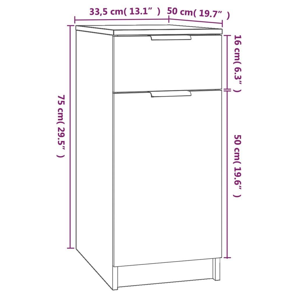 Fächerschrank (1-St) Holzwerkstoff 33,5x50x75 vidaXL cm Schreibtischschrank Hochglanz-Weiß