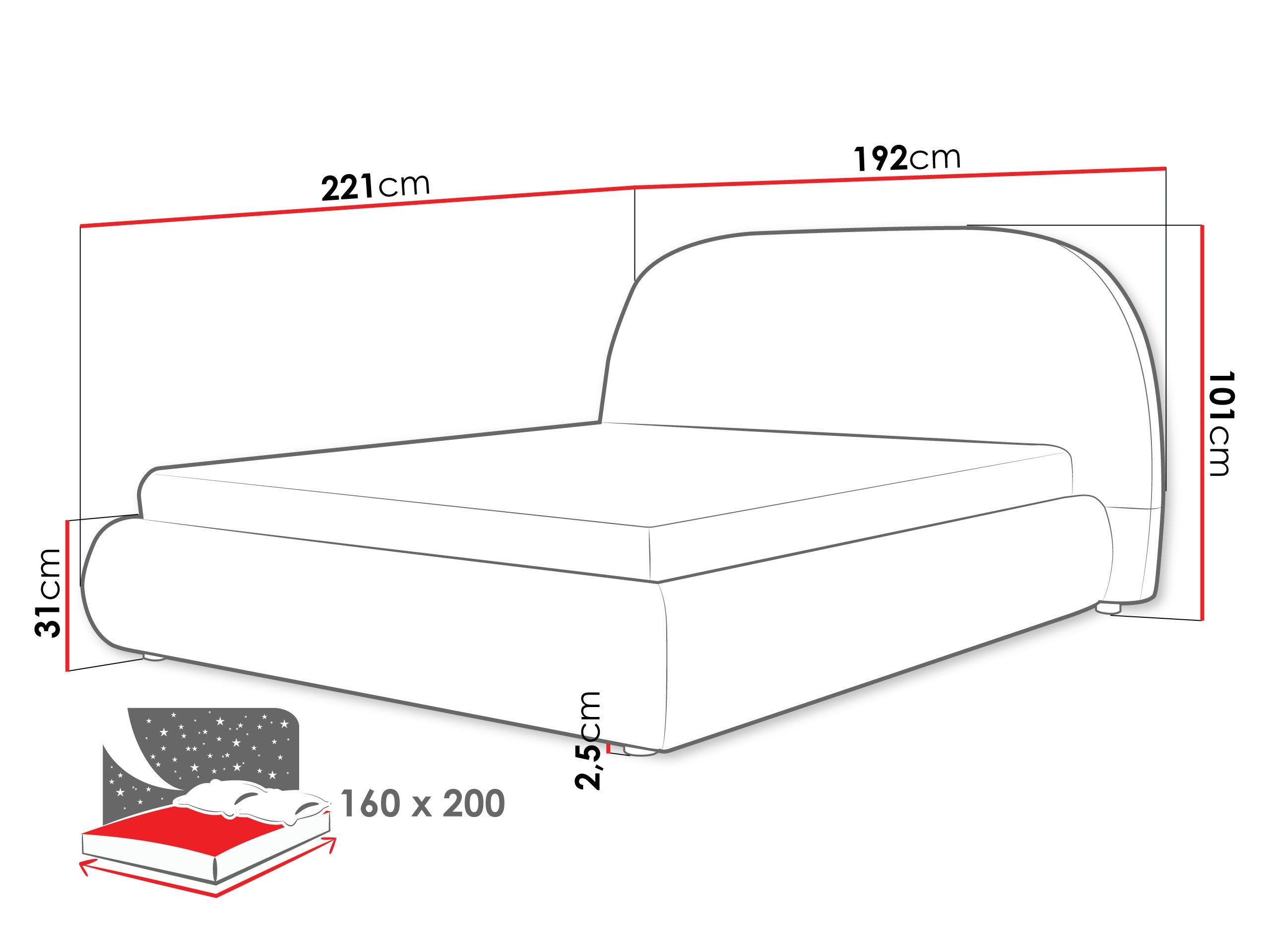 MIRJAN24 Polsterbett Akrenis (mit Bettkasten), Polsterkopfteil, 140/160/180x200 cm – Bild 5 von 5