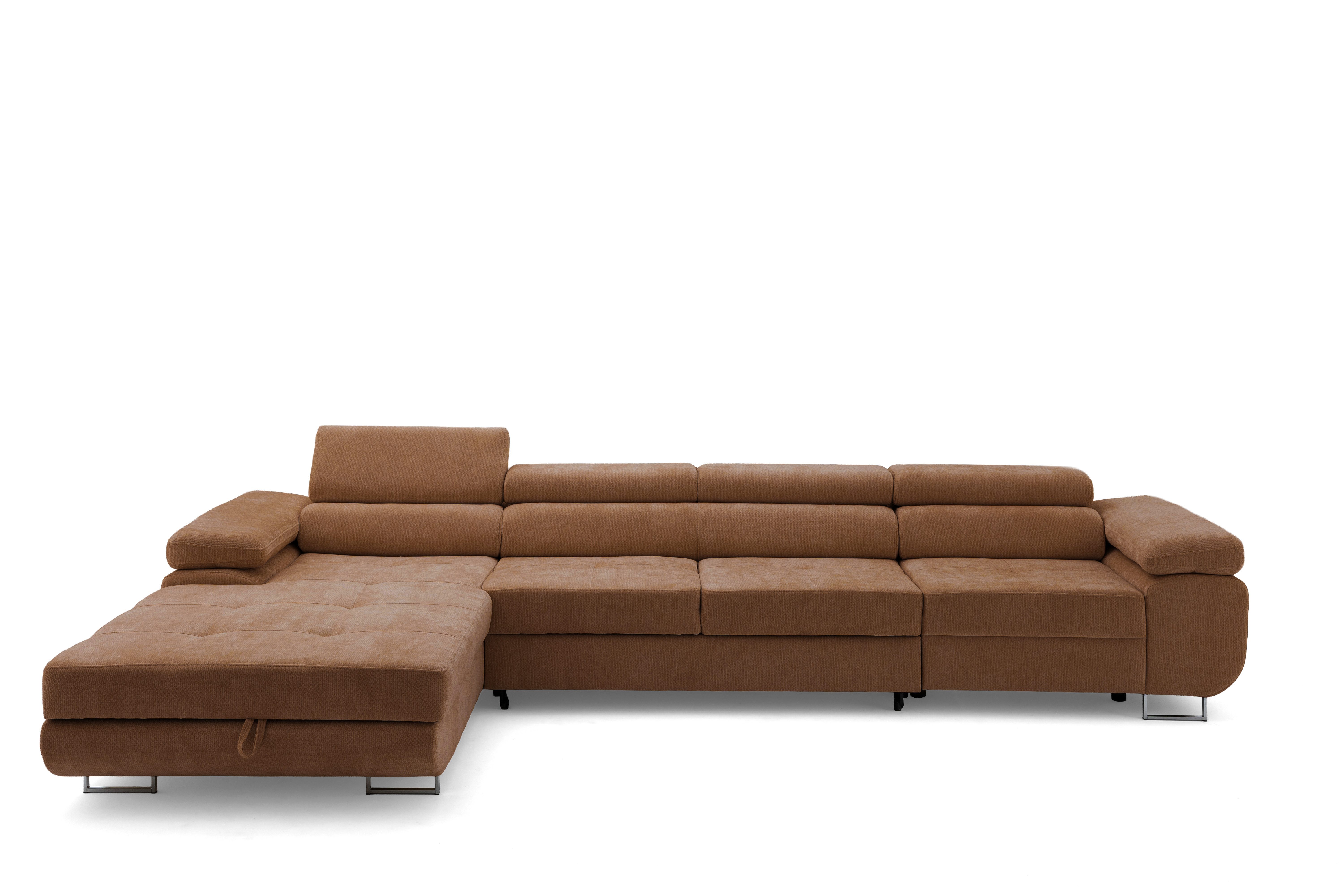 Muffo Ecksofa Alonzo Maxi, inkl. Montage Verstellbare Kopfstutzen, L-Form Chrom Metall Füße