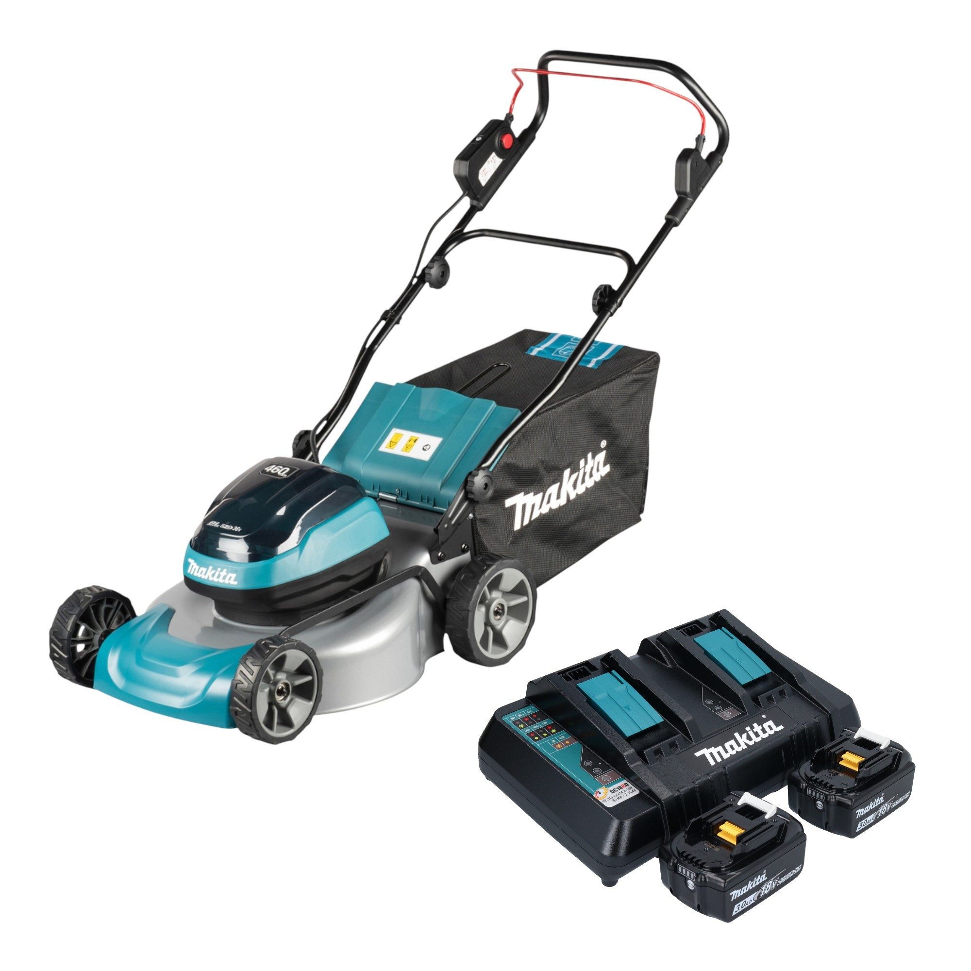 Makita Akkurasenmäher DLM 466 PF2 Akku Rasenmäher 36 V (2x 18 V) 46 cm Brushless + 2x