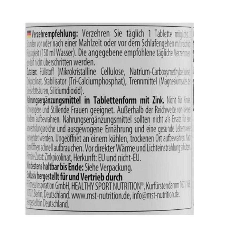 MST Nutrition MST - Healthy Zinc Picolinate 60 Tabletten, 60 St.