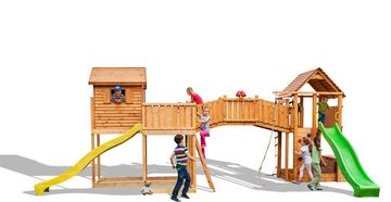 FUNGOO Spielturm MAXI SET SIZED PLAZA, mit Schaukel & Rutsche, Klettererweiterung, Spielhaus, Sandkasten
