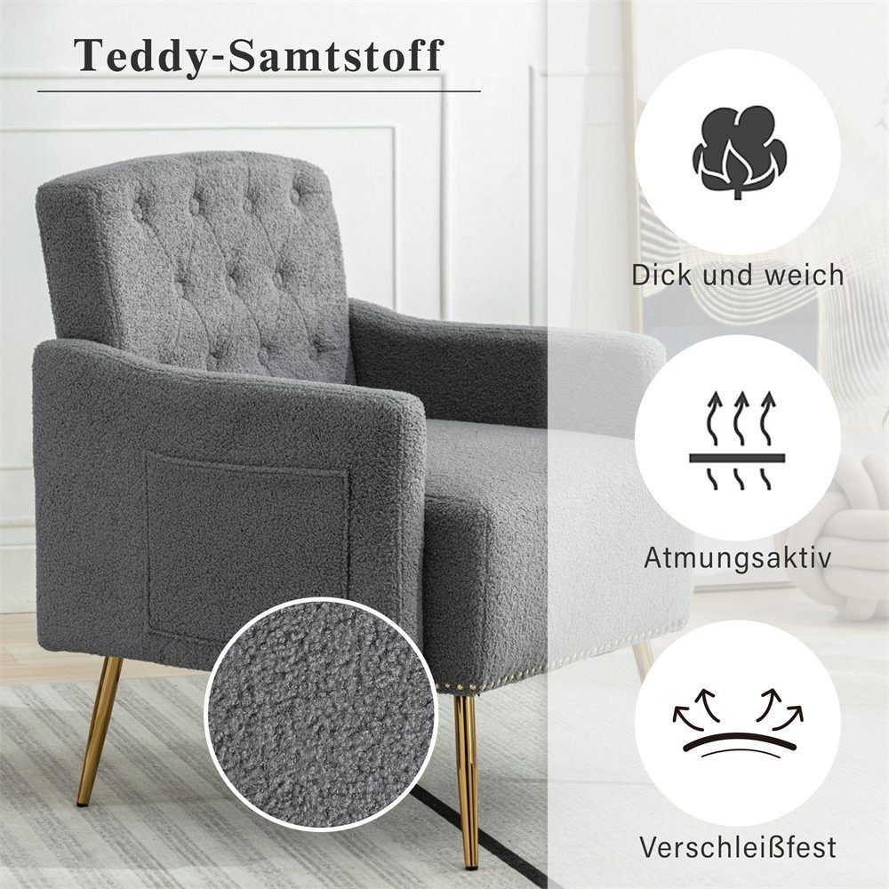 Moderner,Teddy-Samt-Freizeitstuhl, Armlehnstuhl St) grau Sessel gepolsterter DOTMALL (1