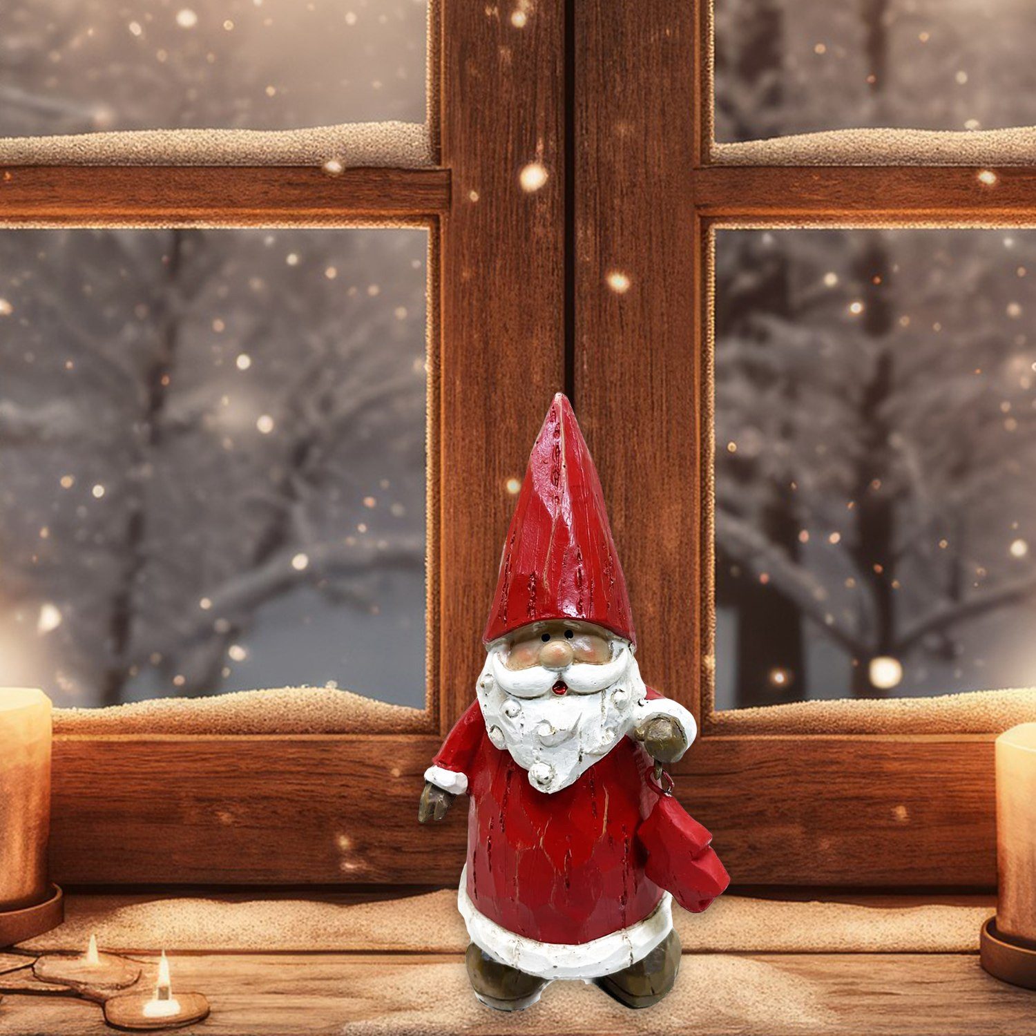 Fachhandel Plus Weihnachtsmann Dekofigur Weihnachtsmann mit Weihnachtsbaum in Holzschnitt-Optik (1 St), verleihen Sie Ihrem Heim einen Hauch von Tradition und Märchenzauber