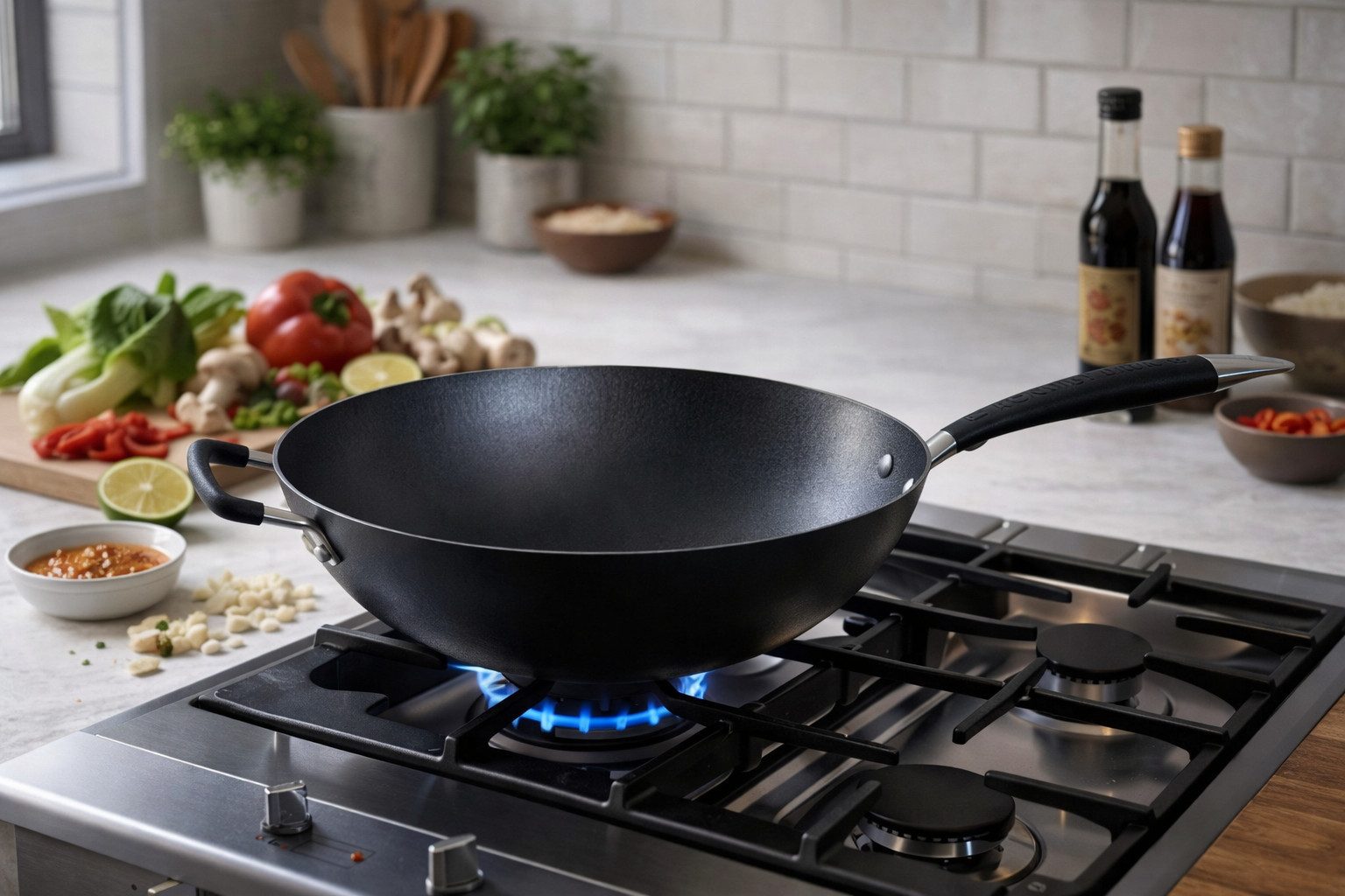 Ronneby Bruk Wok Ultra Light Wok-Pfanne, mit silikonummanteltem Griff, Gusseisen (1-tlg)