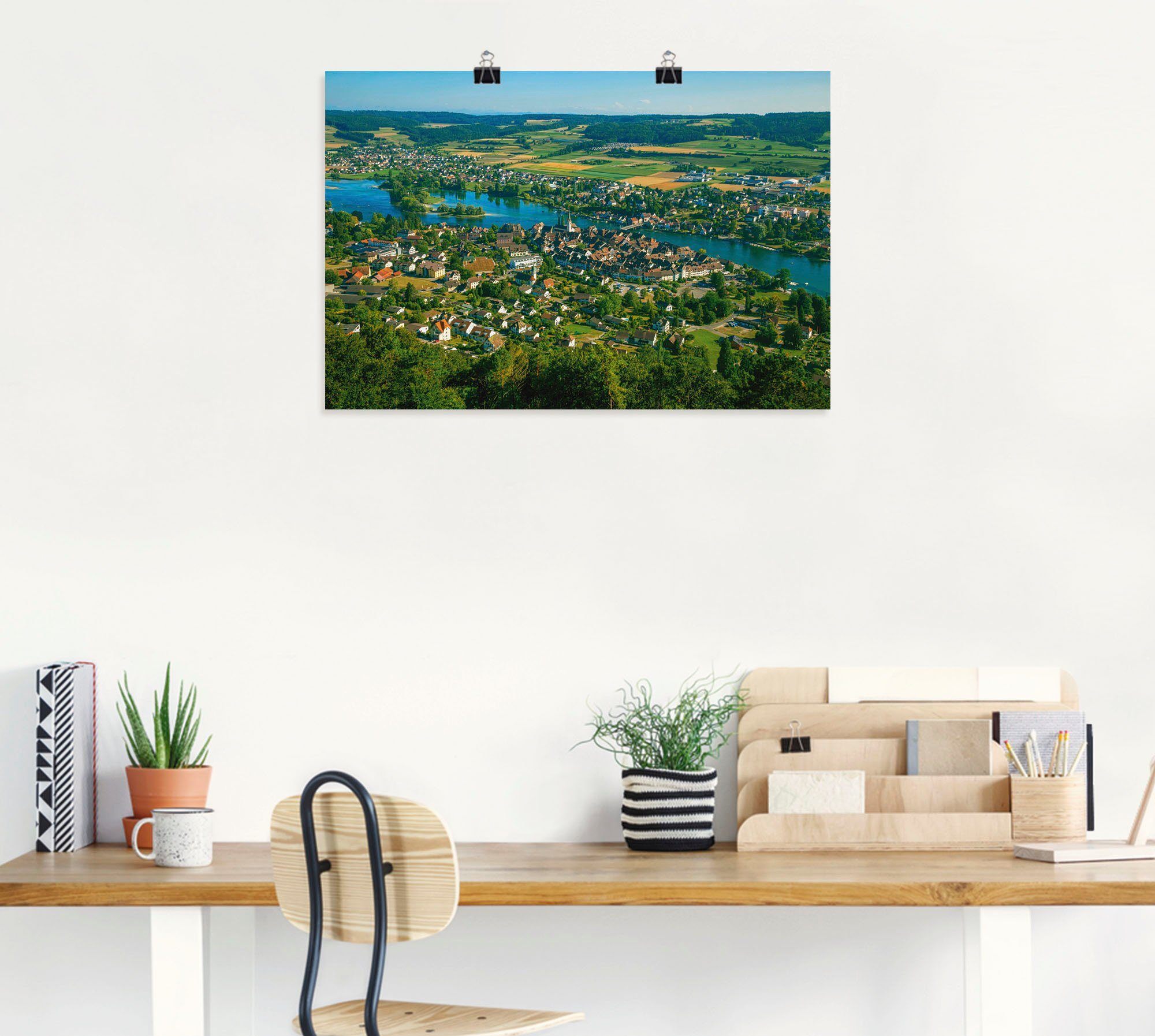 Schweiz oder versch. am Leinwandbild, über St), Artland Blick als Wandaufkleber in Alubild, Wandbild Poster Stein Größen Rhein, (1