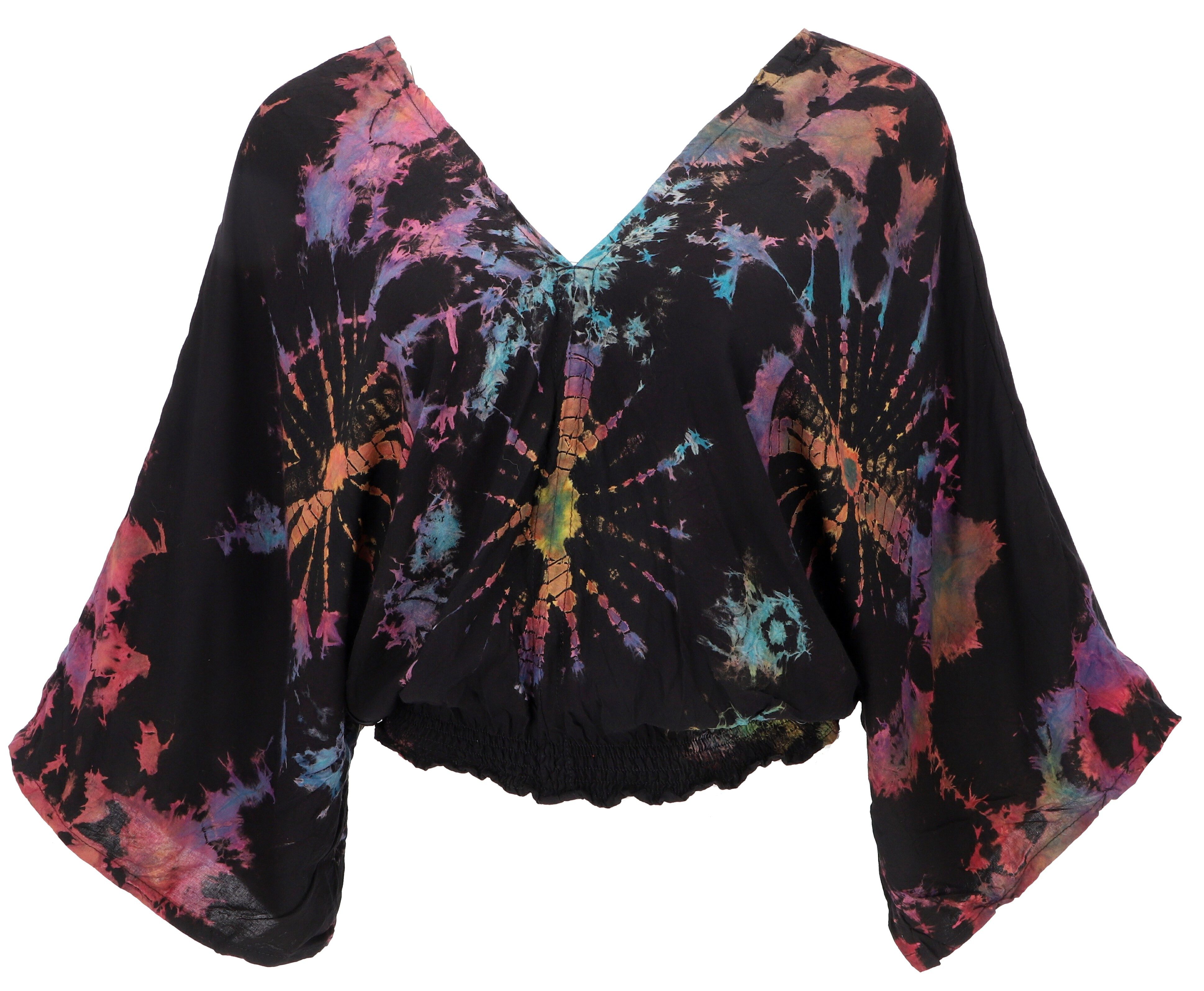 Guru-Shop Longbluse Luftige Batikbluse, Boho Sommerbluse - schwarz Boho günstig online kaufen