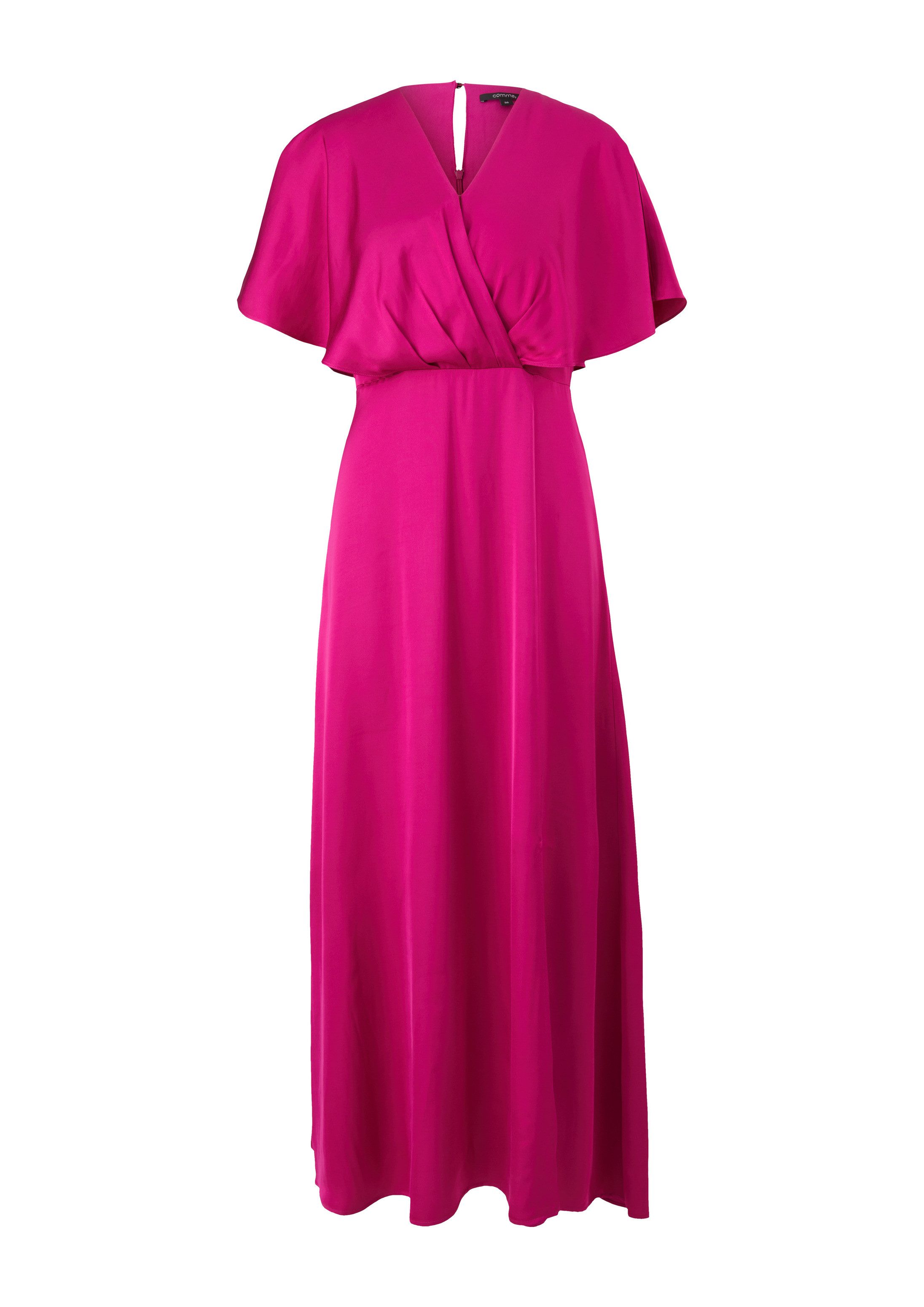 comma Maxikleid Kleid Satinkleid mit Drapierung und Beinschlitz