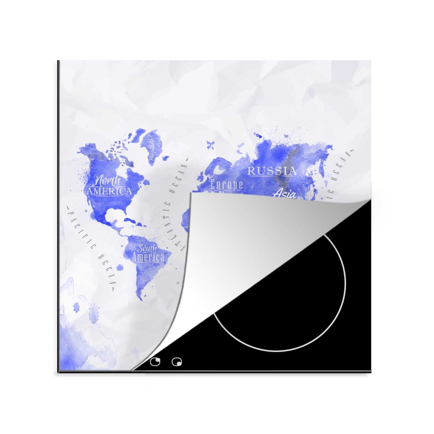 MuchoWow Herdblende-/Abdeckplatte Weltkarte - Abstrakt - Aquarell, Vinyl, (1 tlg), 78x78 cm, Ceranfeldabdeckung, Arbeitsplatte für küche | Herdabdeckplatten