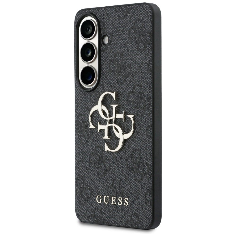 Guess Handyhülle Hülle Galaxy S26 Kunstleder grau goldfarbenes 4G Big Logo Metall 6,3 Zoll, Kantenschutz