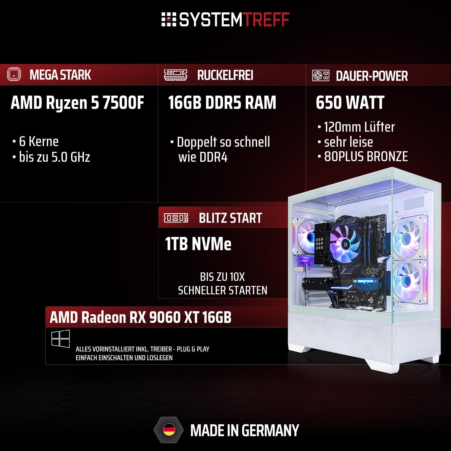 SYSTEMTREFF AMD Ryzen 5 7500F mit AMD Radeon RX 9060 XT 16GB Gaming-PC (AMD 7500F 7500F, Radeon RX 9060 XT, 16 GB RAM, 1000 GB SSD, Luftkühlung) – Bild 2 von 5