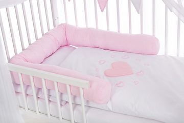 Babyhafen Hausbett Babybett 120x60 Rausfallschutz Gitterbett Umbaubar Herzen rosa (Komplettbett), Einzelbett