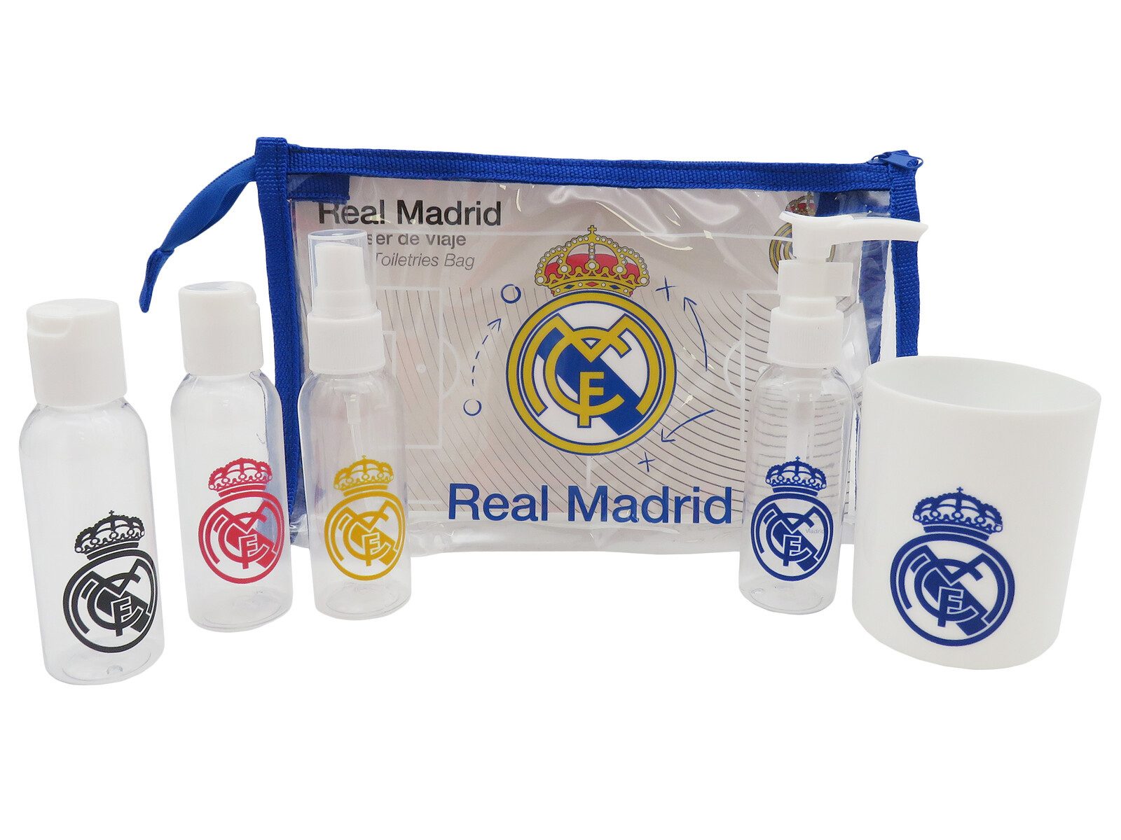 Real Madrid Kulturbeutel Reise Kulturbeutel Set mit 4 Flaschen Dispenser und Becher 200 ml – Bild 4 von 5