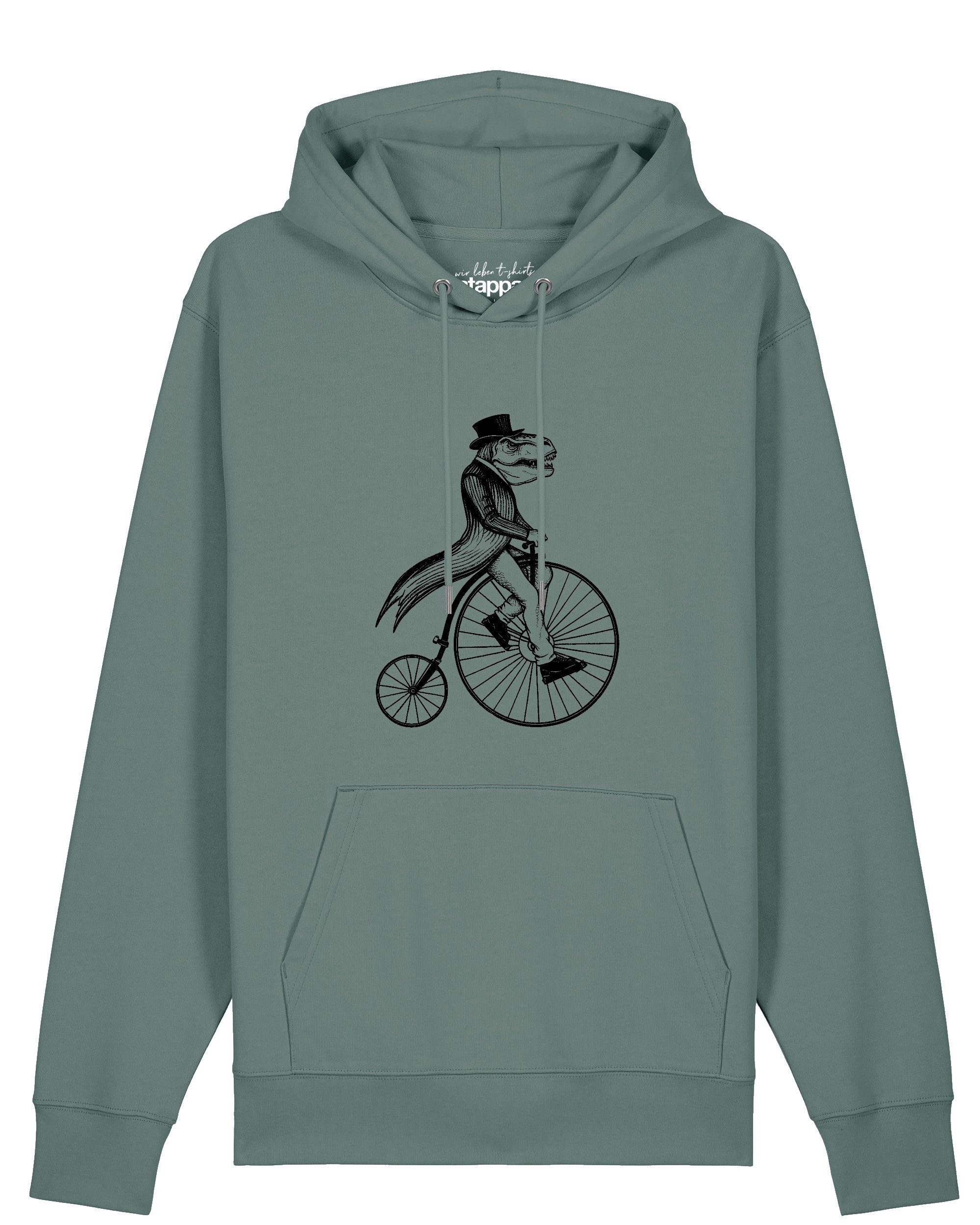 Hoodie T-Rex auf Fahrrad