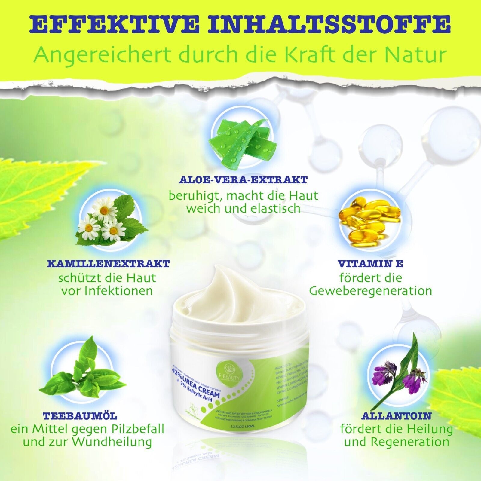 P-Beauty Cosmetic Accessories Fußcreme Urea Creme 42% +2% Salicylic Acid Heim und professionelle Haut Pflege, 1-tlg.