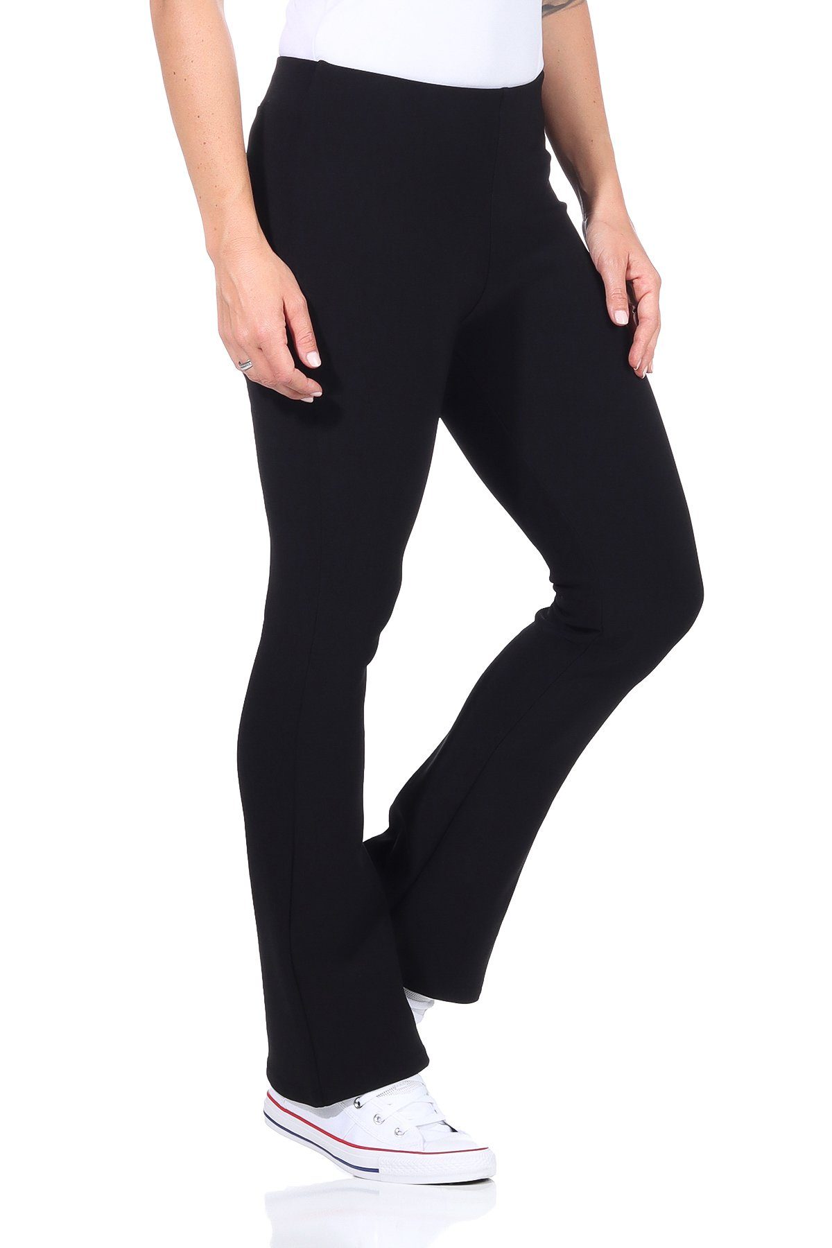 Aurela Damenmode Bootcuthose Schlaghose Damen Schwarz Boot Cut Stoffhose elegant mit elastischem Bund, auch in großen Größen