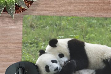 MuchoWow Gaming Mauspad Pandas - Gras - Stein (1-St), Mousepad mit Rutschfester Unterseite, Gaming, 40x40 cm, XXL, Großes