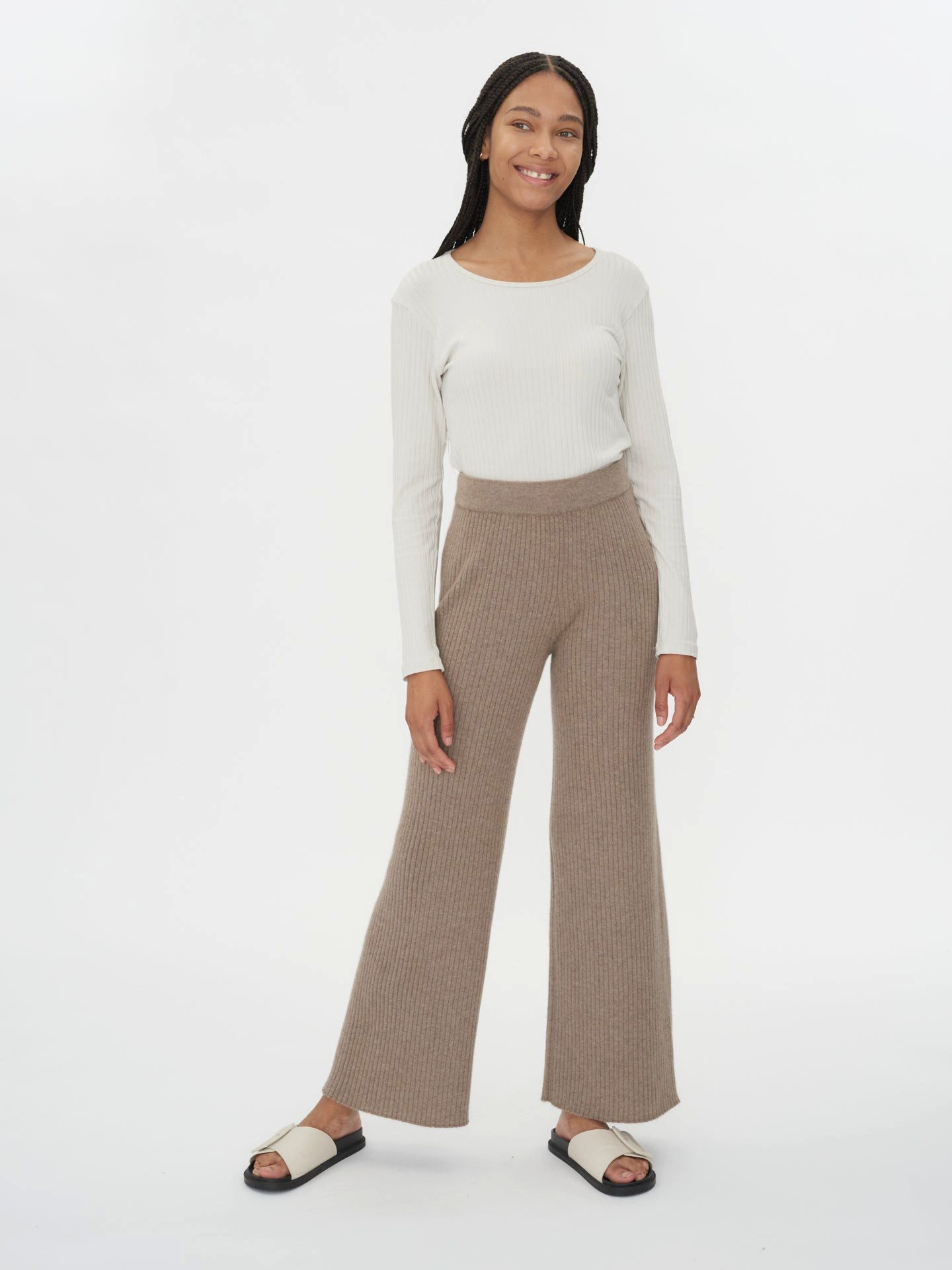 GOBI Cashmere Strickhose Naturfarbe Lässige Kaschmirhose günstig online kaufen